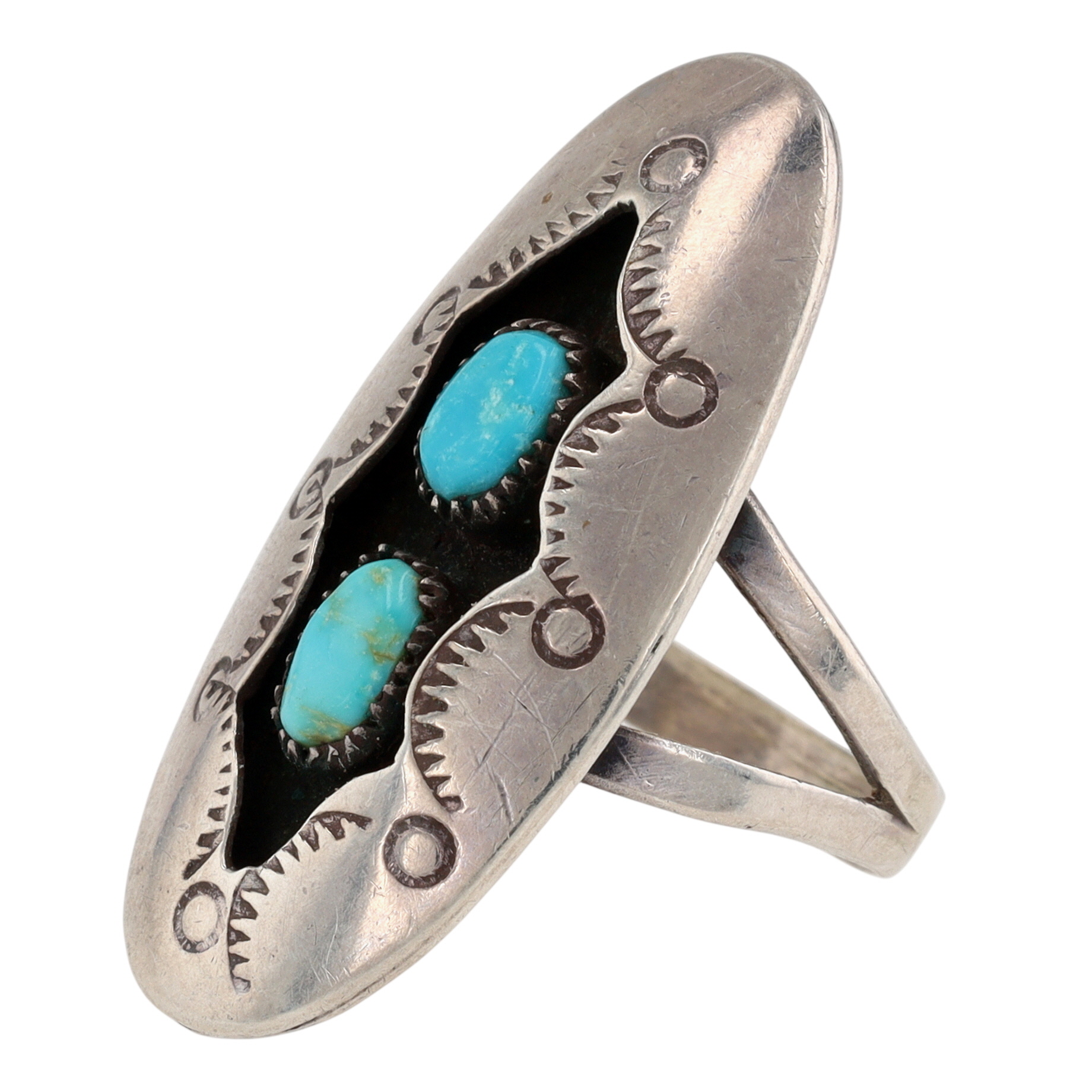 Vintage Navajo Sterling Turquoise Shadowbox Ring Sz 9.5