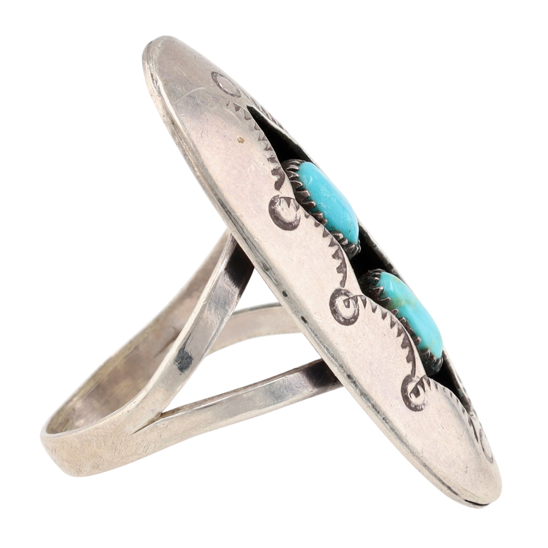 Vintage Navajo Sterling Turquoise Shadowbox Ring Sz 9.5