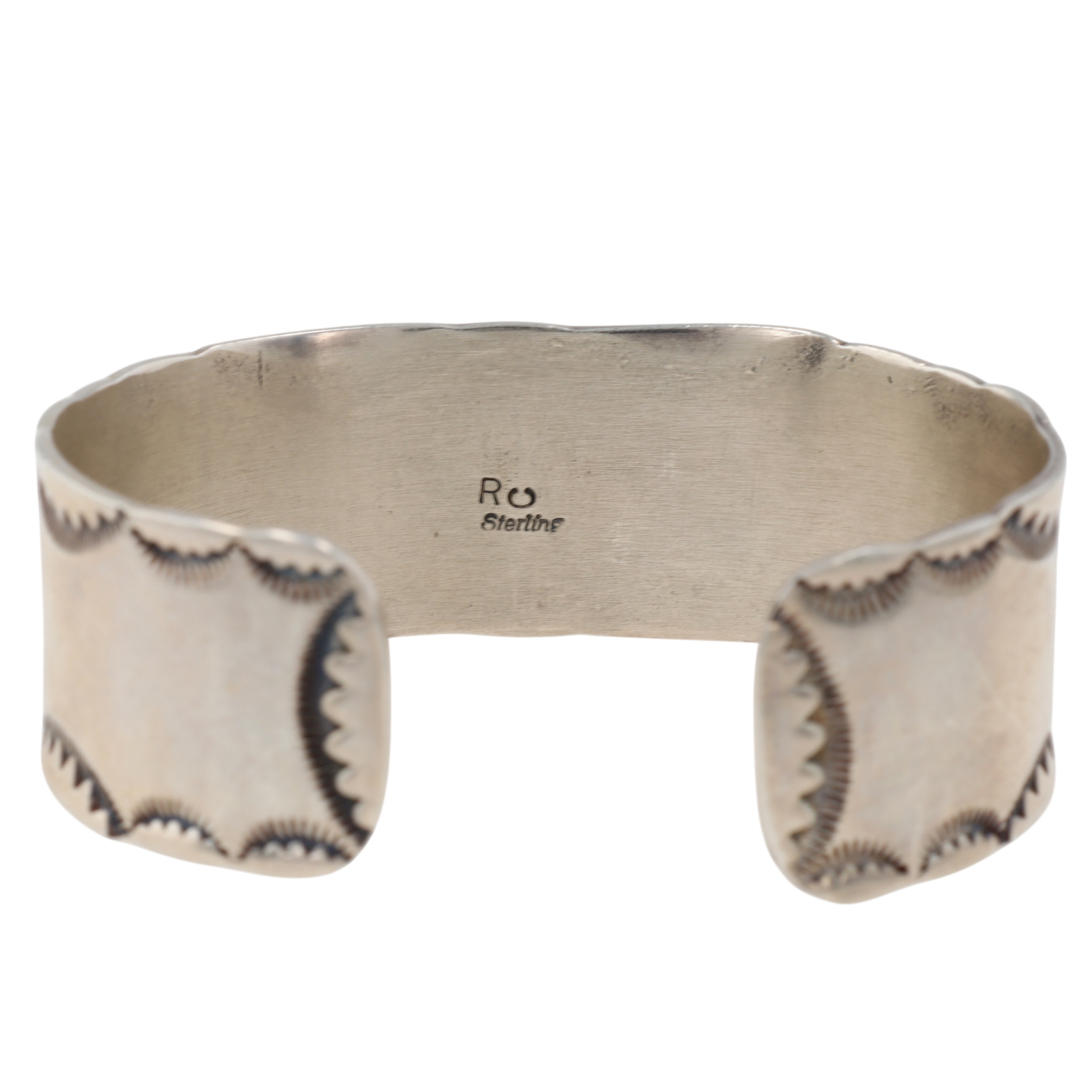 Signed Navajo Sterling Stamped Turquoise Cuff Bracelet