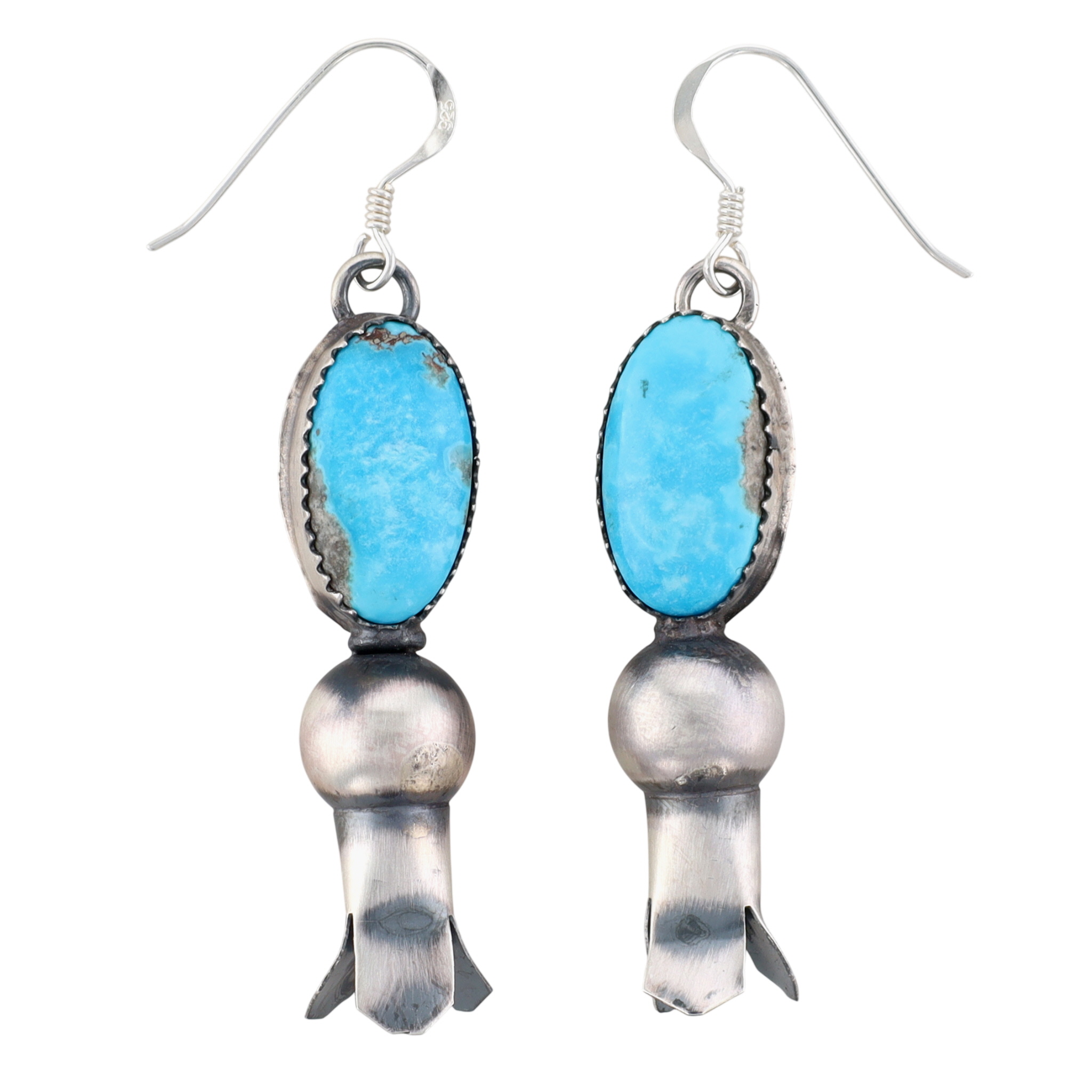 Tia Long Navajo Sterling Turquoise Squash Blossom Earrings