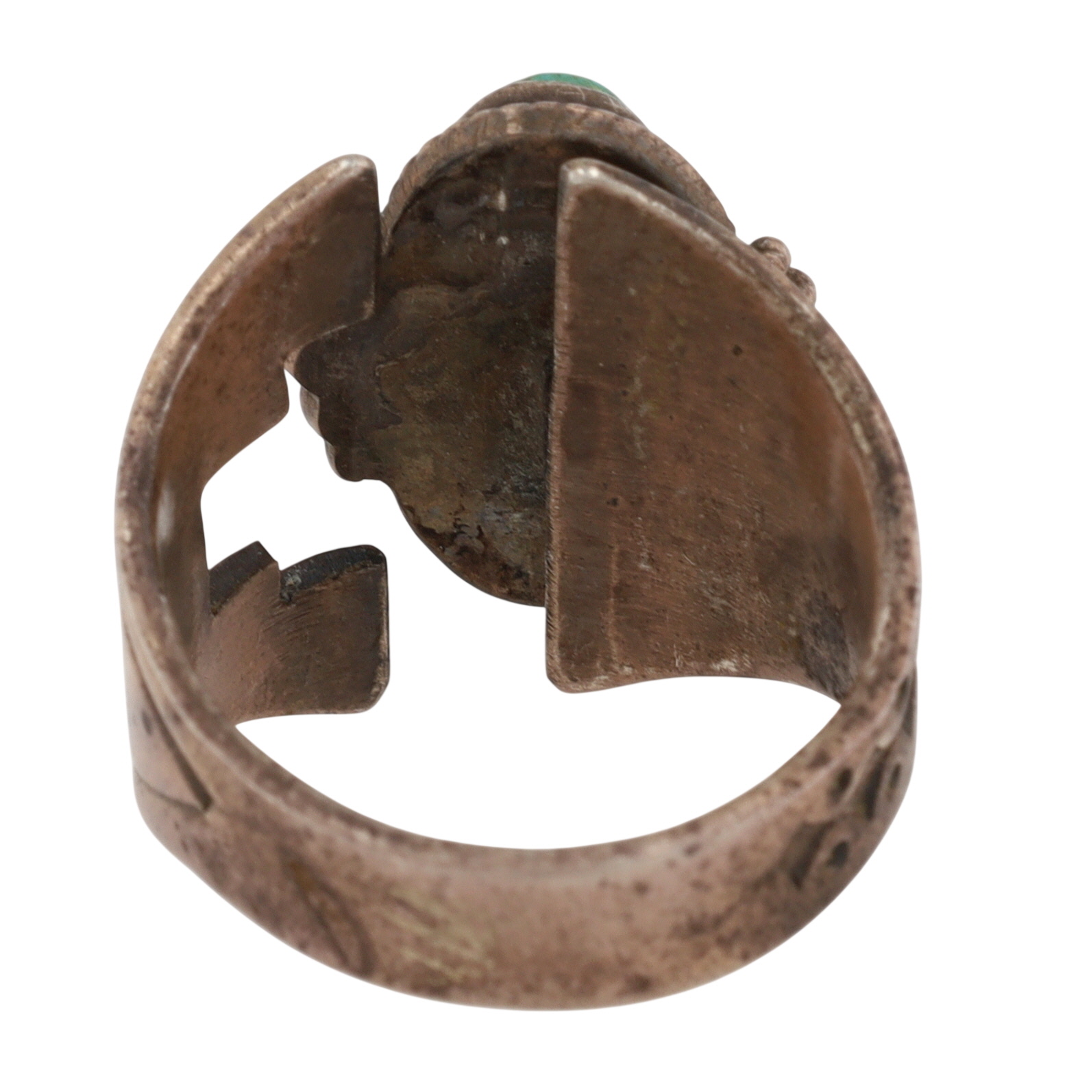 Signed Navajo Sterling Turquoise Stamped Ring Sz 8