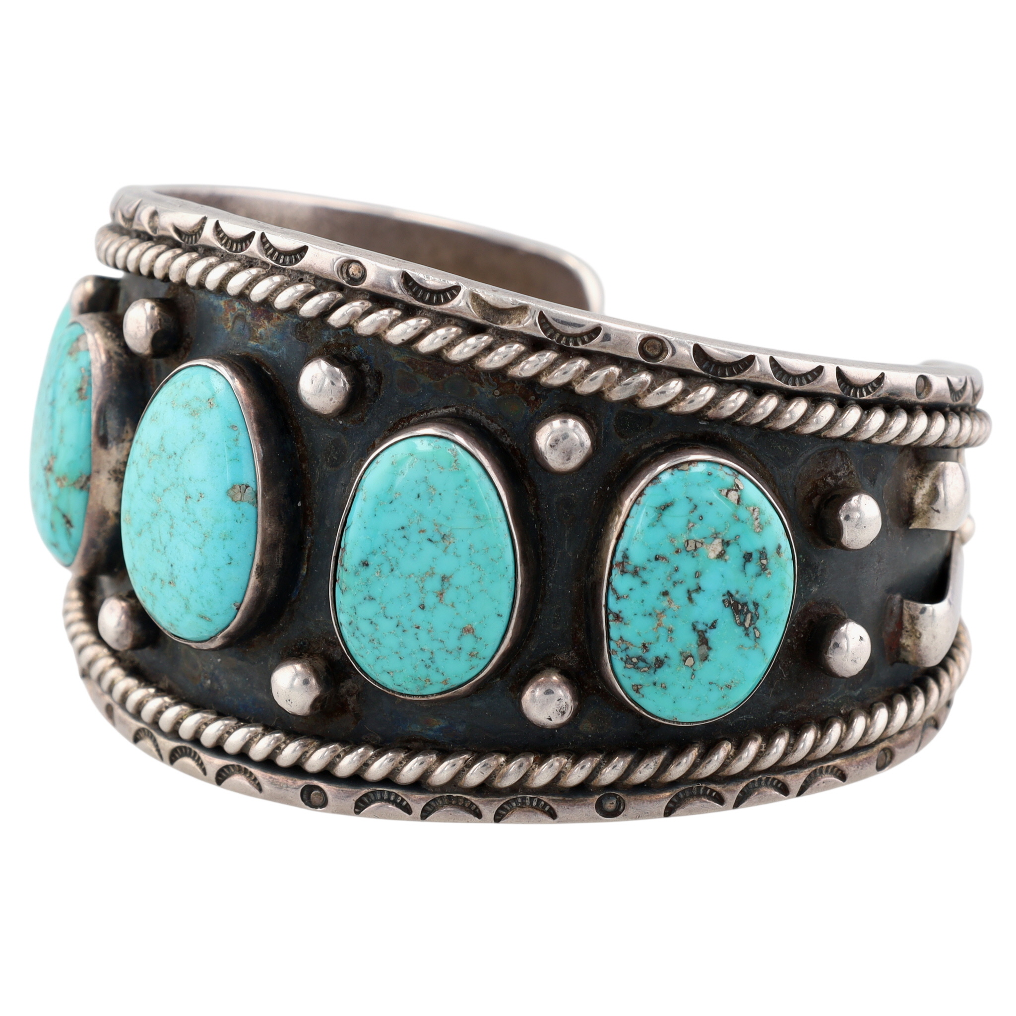 Vintage Signed Navajo Sterling Turquoise Cuff Bracelet