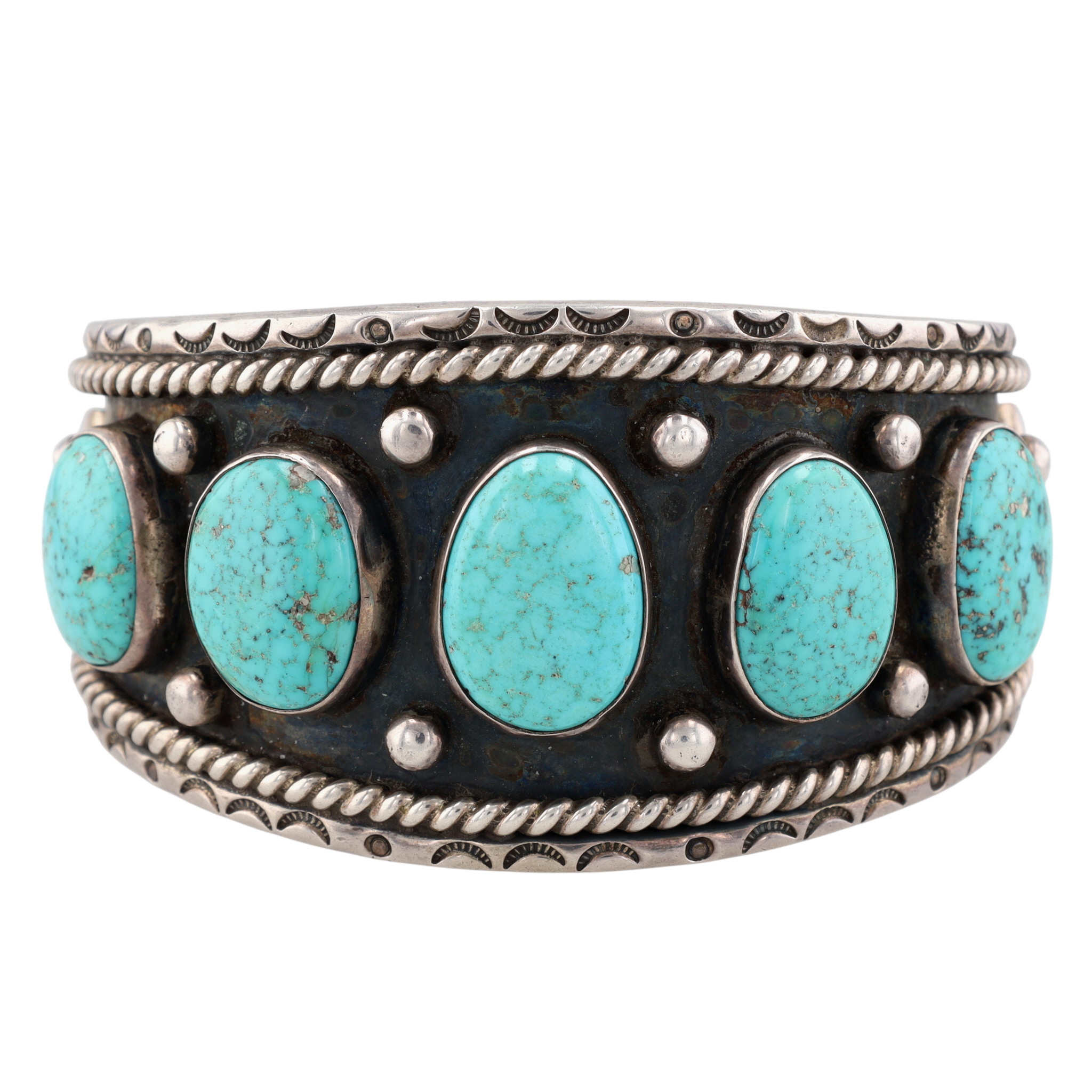 Vintage Signed Navajo Sterling Turquoise Cuff Bracelet