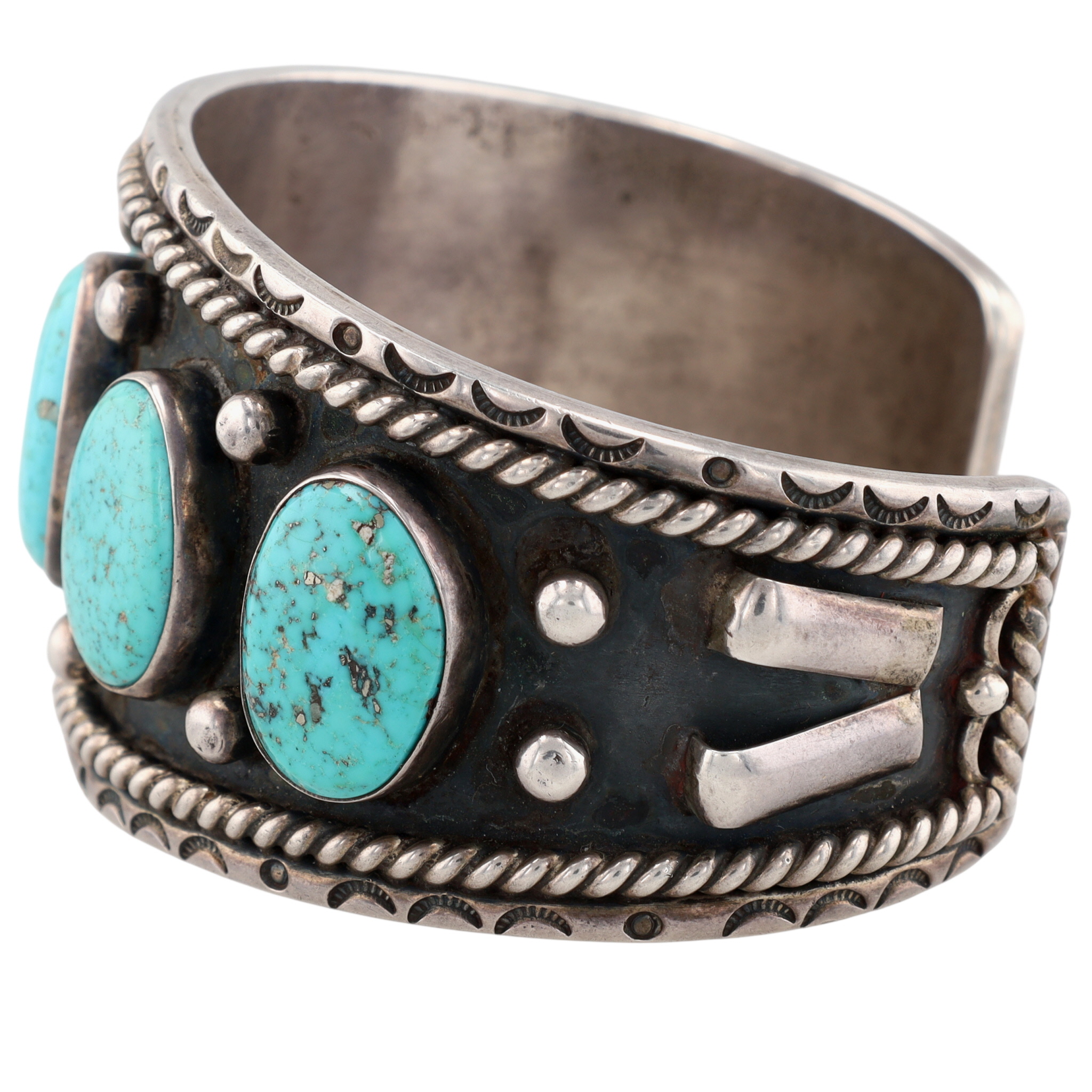 Vintage Signed Navajo Sterling Turquoise Cuff Bracelet
