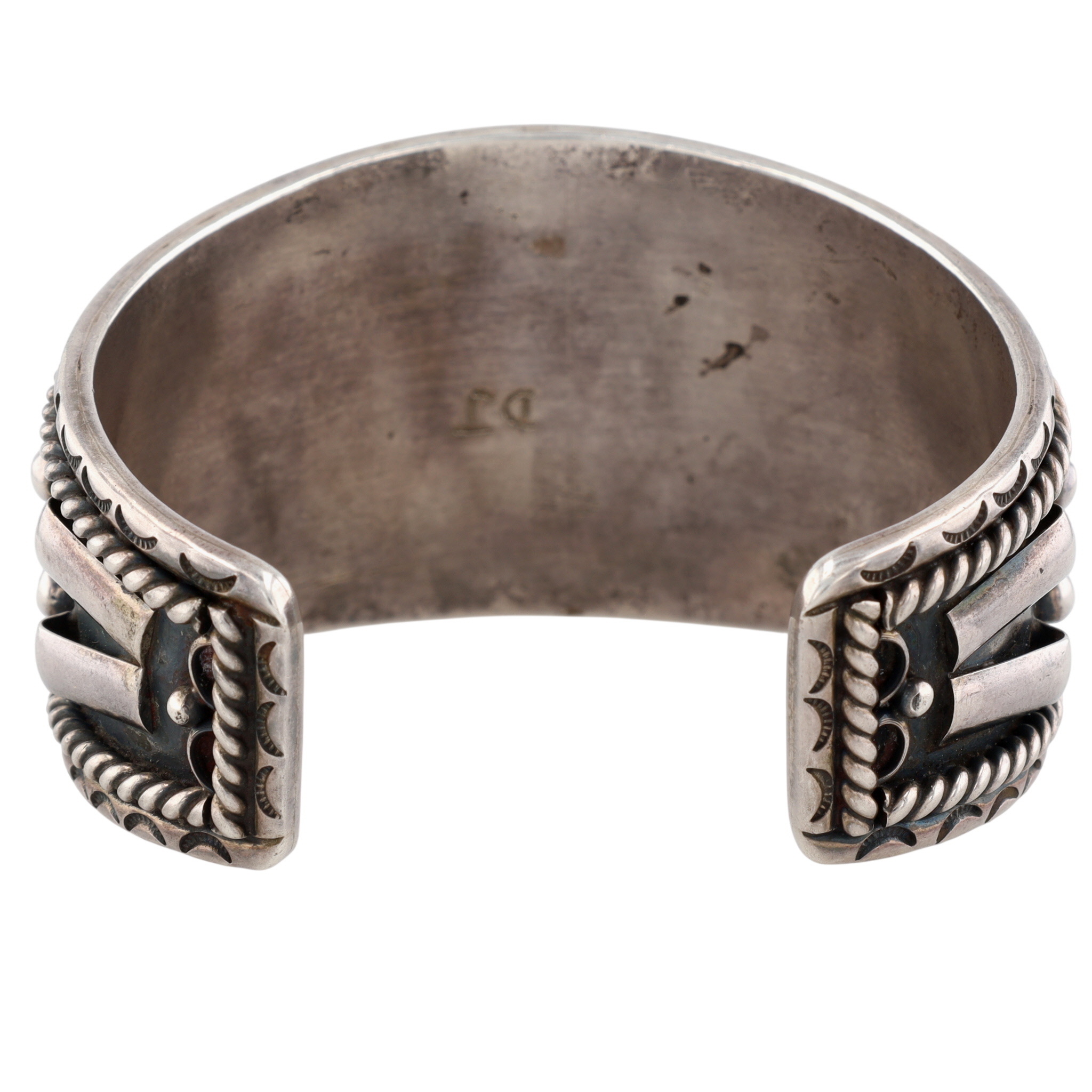 Vintage Signed Navajo Sterling Turquoise Cuff Bracelet