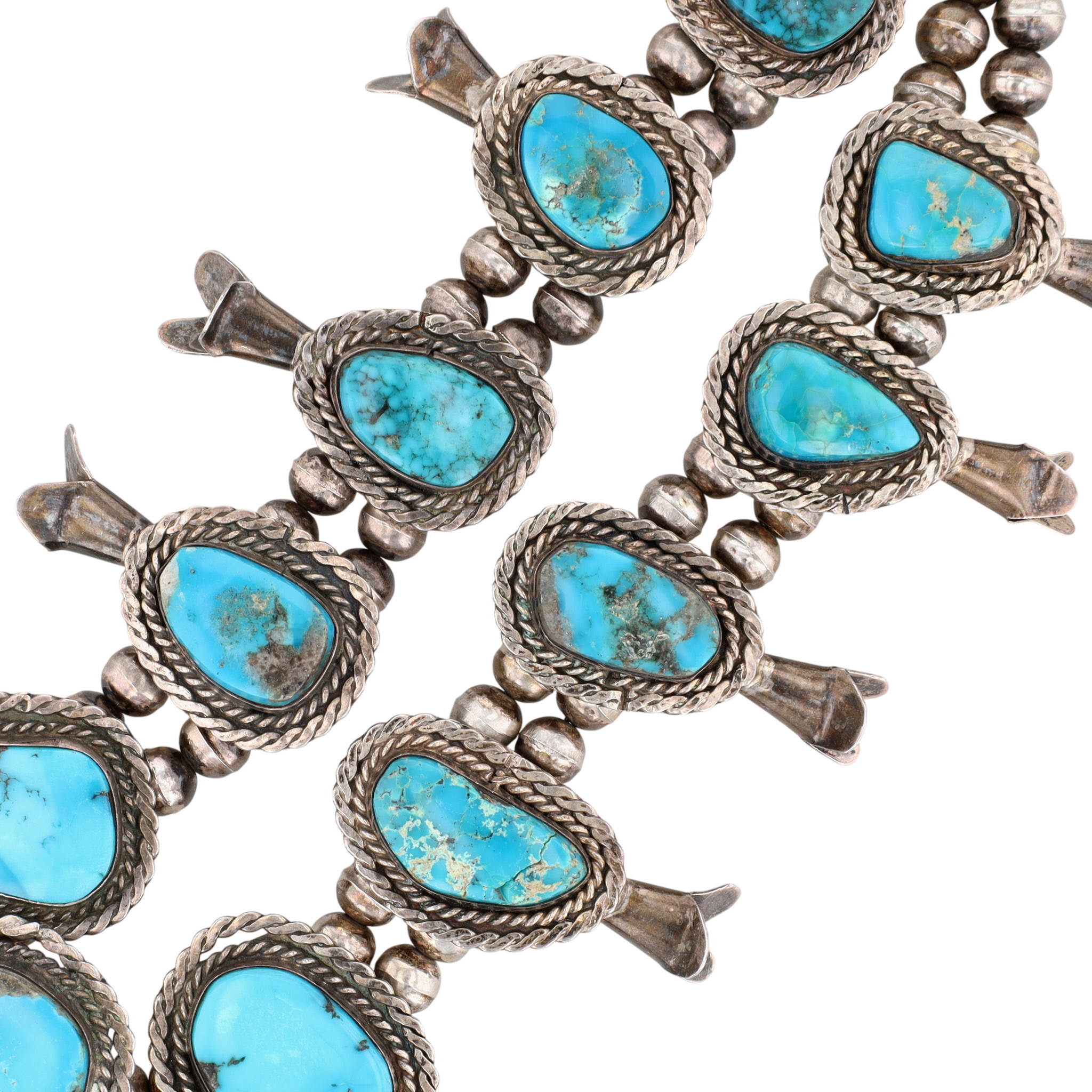 Vintage Navajo Sterling Turquoise Squash Blossom Necklace