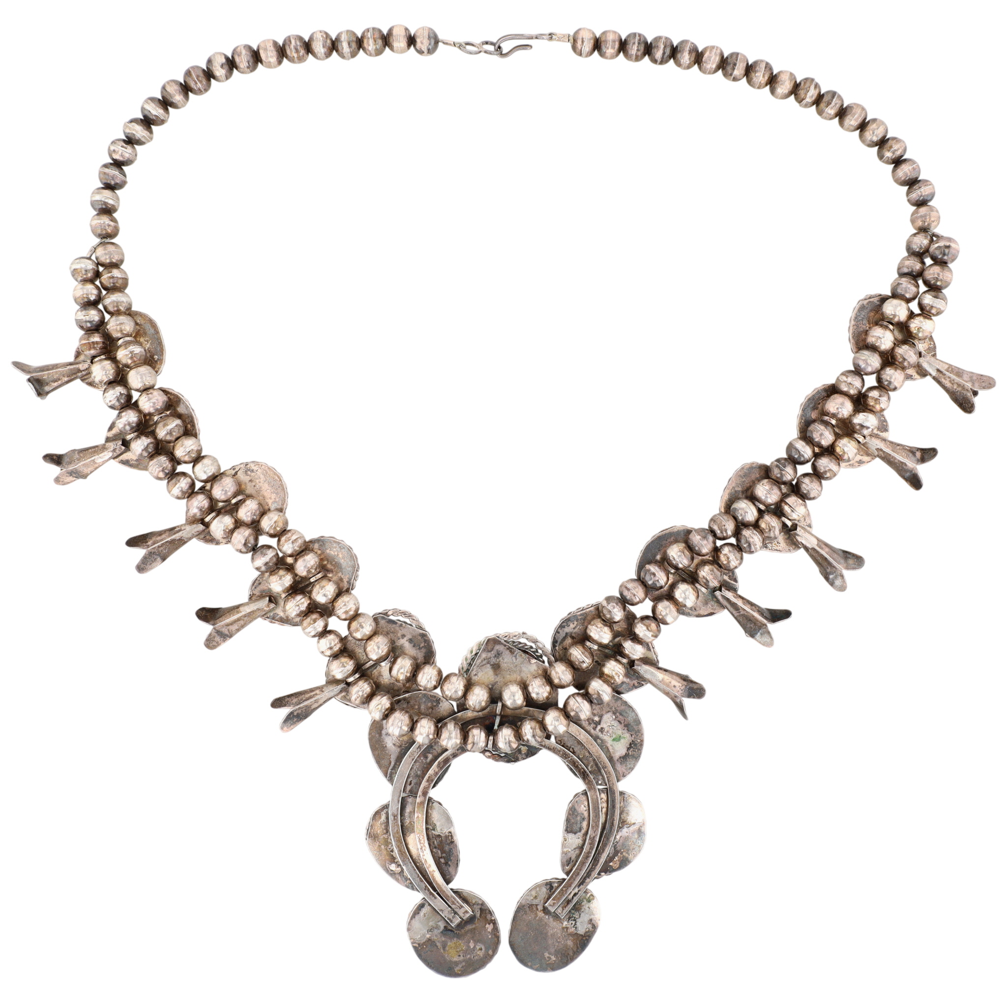Vintage Navajo Sterling Turquoise Squash Blossom Necklace