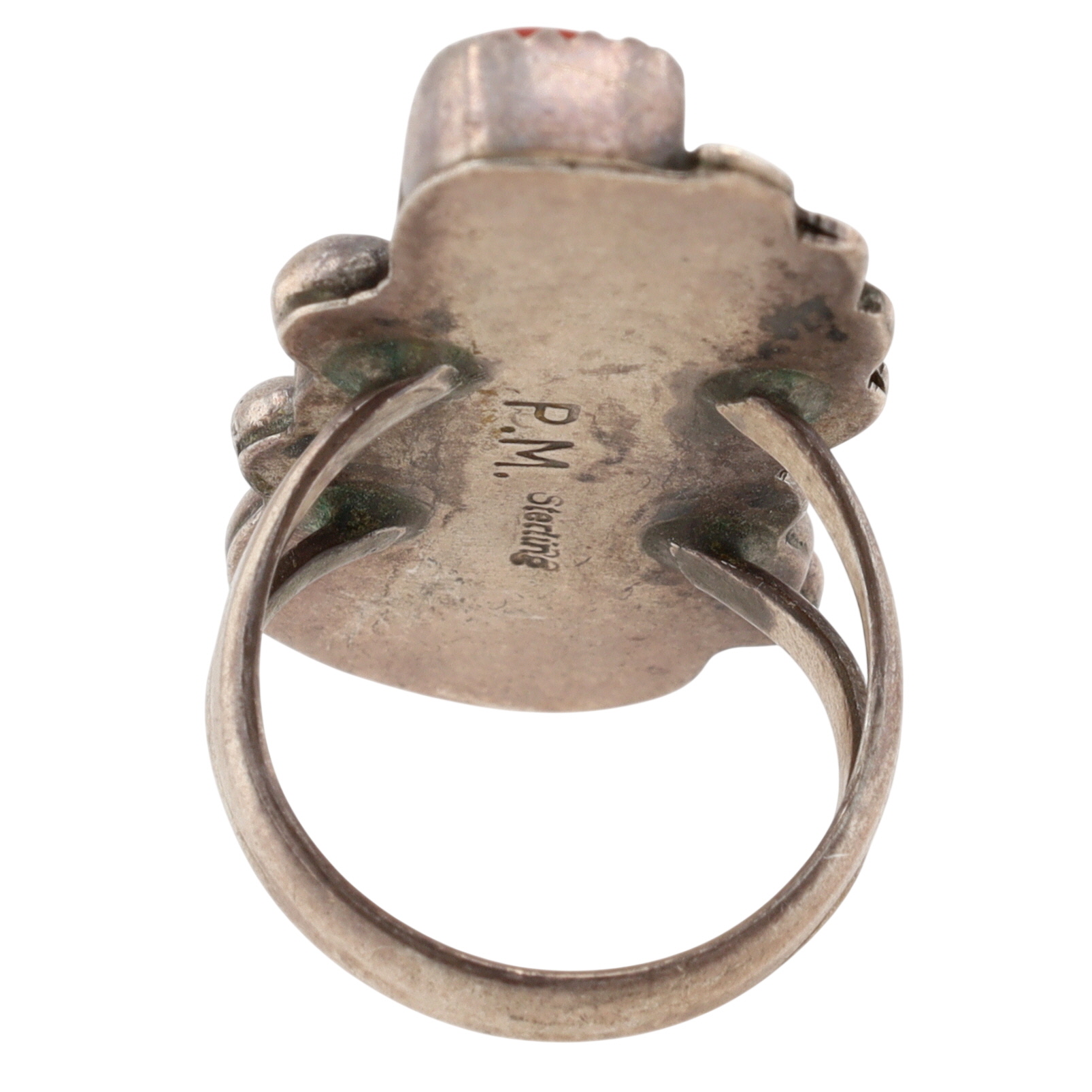 Signed Navajo Sterling Turquoise Coral Ring Sz 6.5