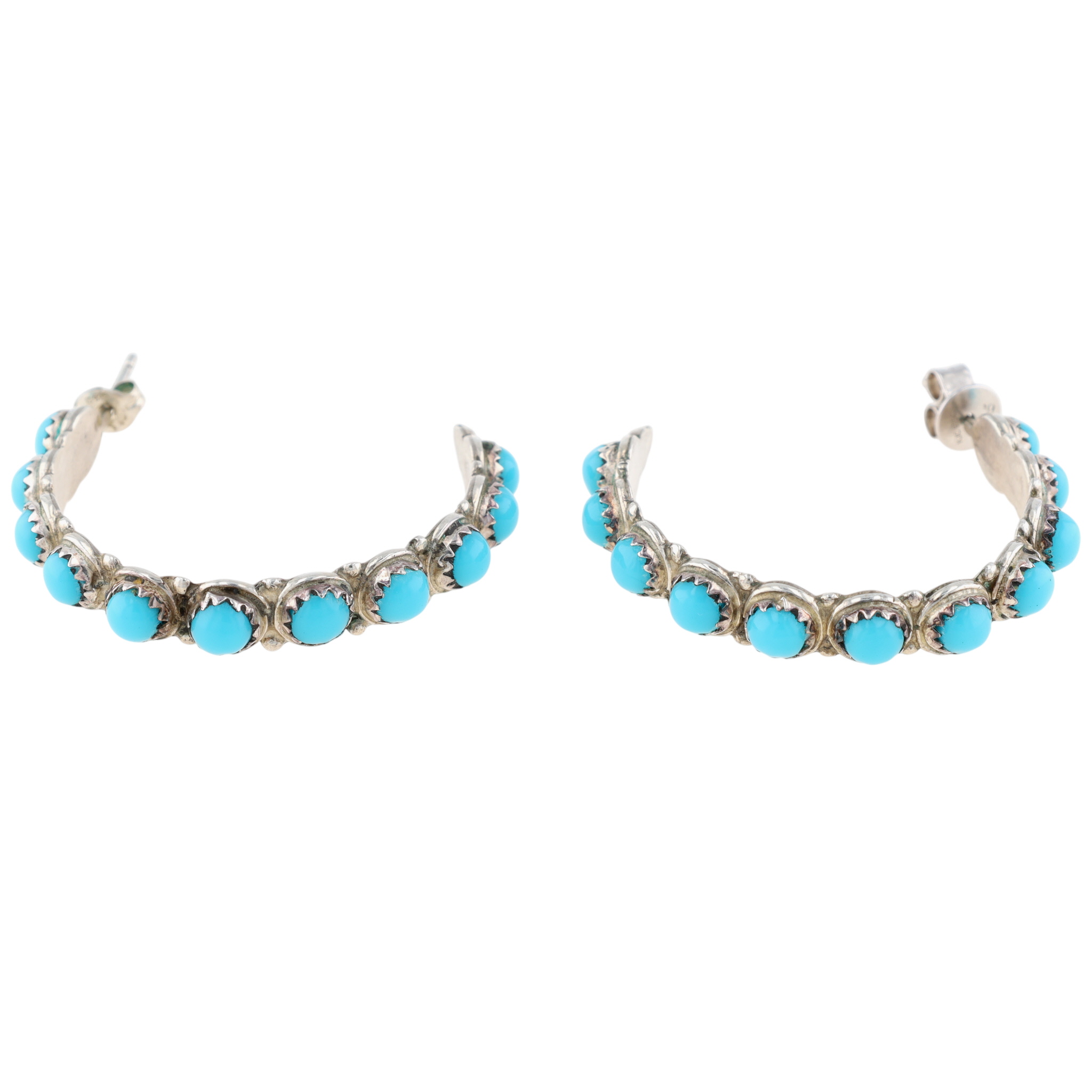 Mike & Carol Allapowa Zuni Sterling Turquoise Snake Eye Hoop Earrings