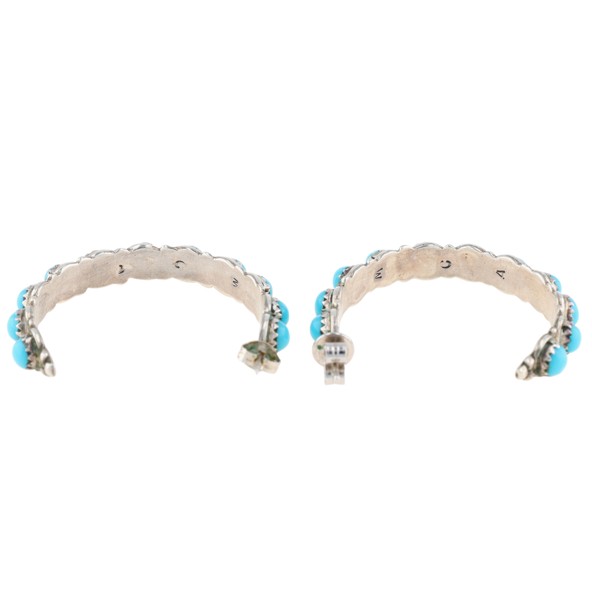 Mike & Carol Allapowa Zuni Sterling Turquoise Snake Eye Hoop Earrings