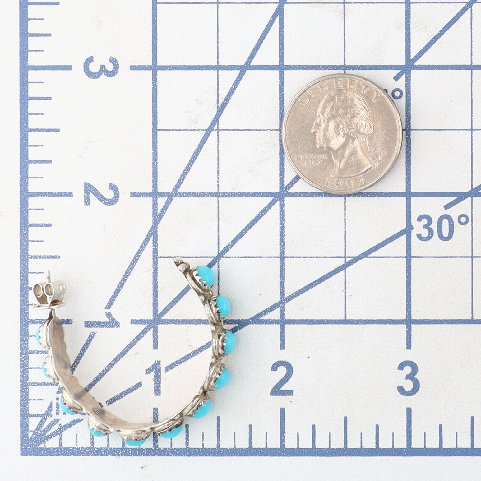 Mike & Carol Allapowa Zuni Sterling Turquoise Snake Eye Hoop Earrings
