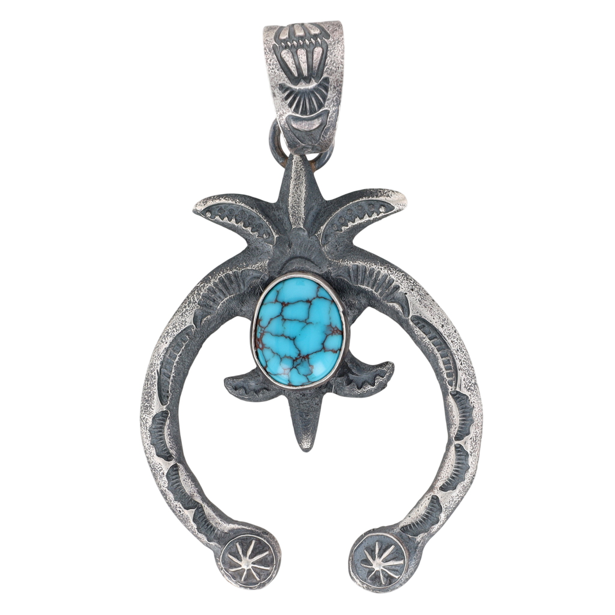 Kevin Billah Navajo Sterling Turquoise Stamped Naja Pendant