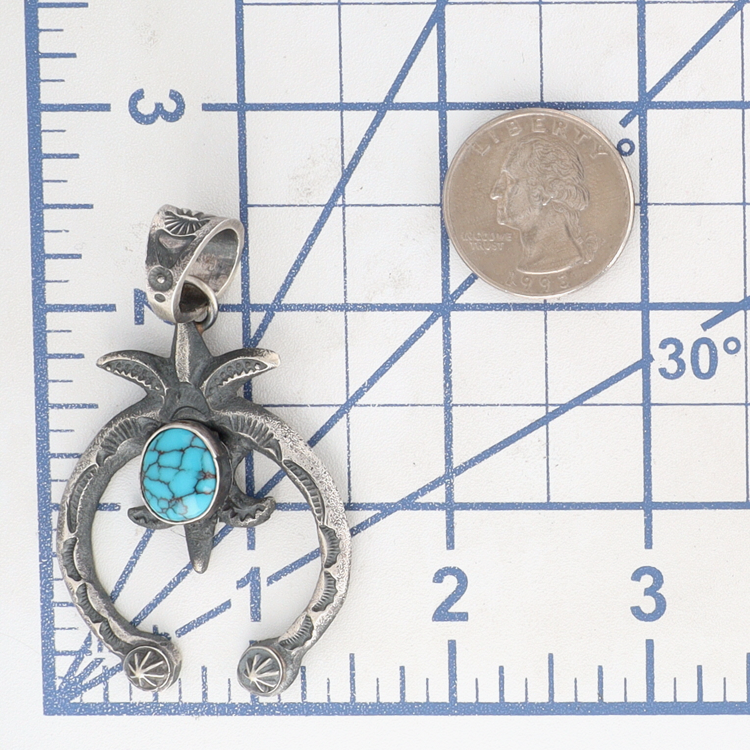 Kevin Billah Navajo Sterling Turquoise Stamped Naja Pendant