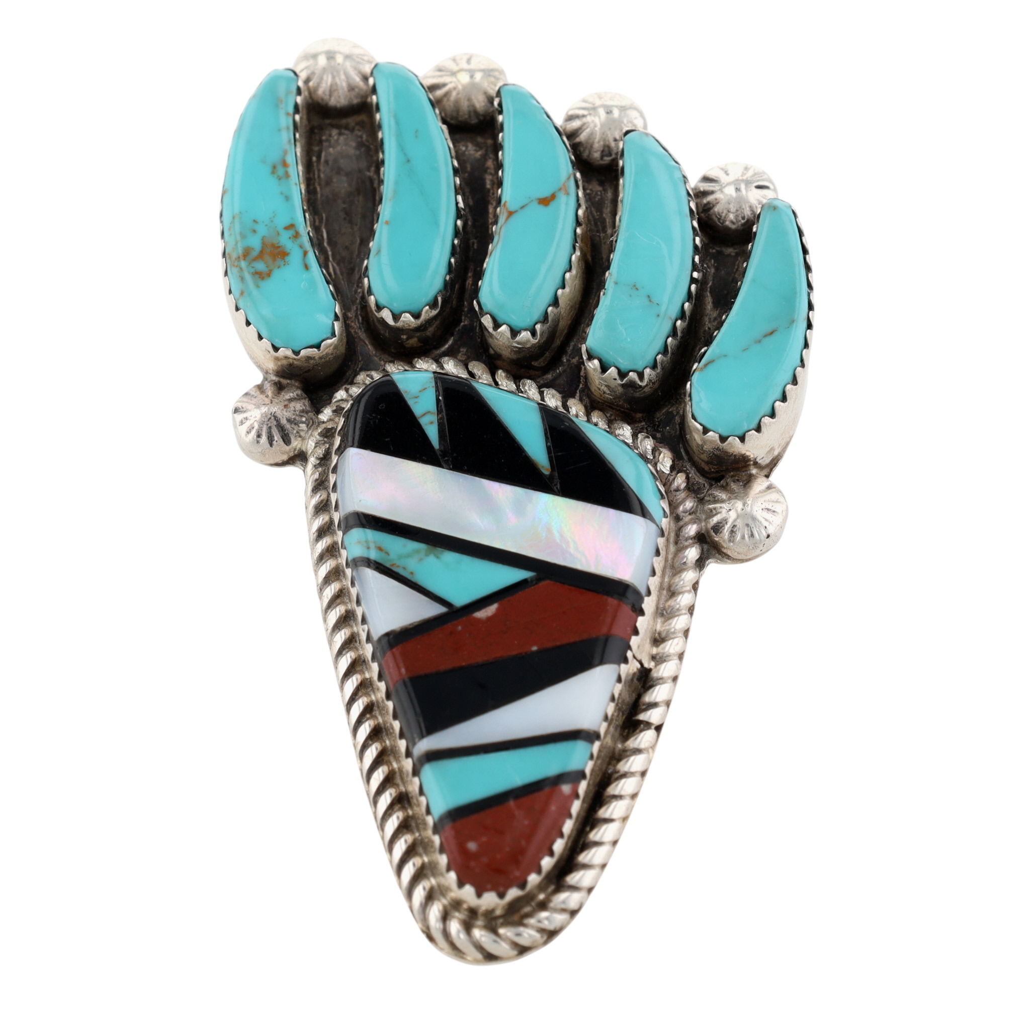 Ben Livingston Sterling Multi-Stone Inlay Bear Paw Ring Sz 8