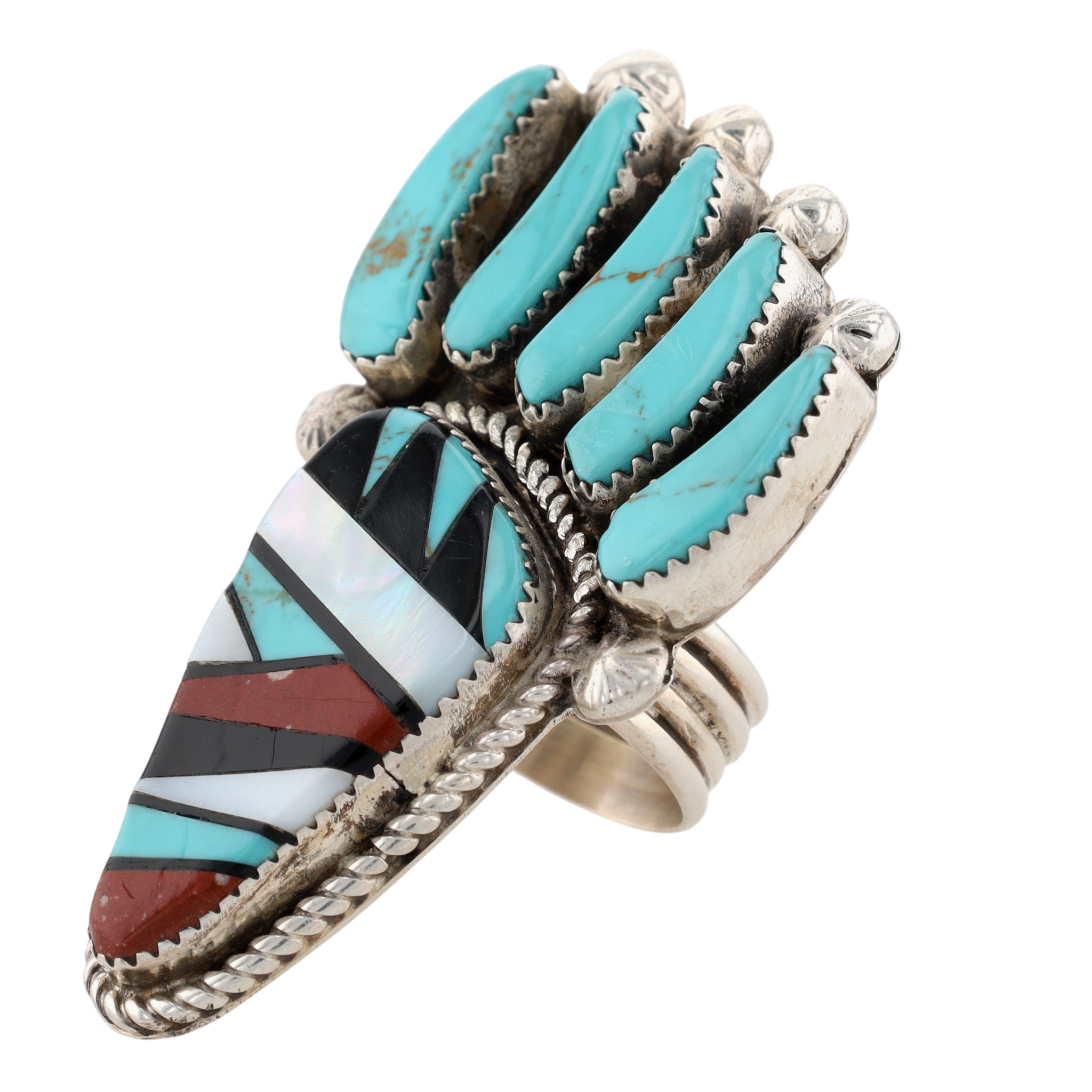 Ben Livingston Sterling Multi-Stone Inlay Bear Paw Ring Sz 8