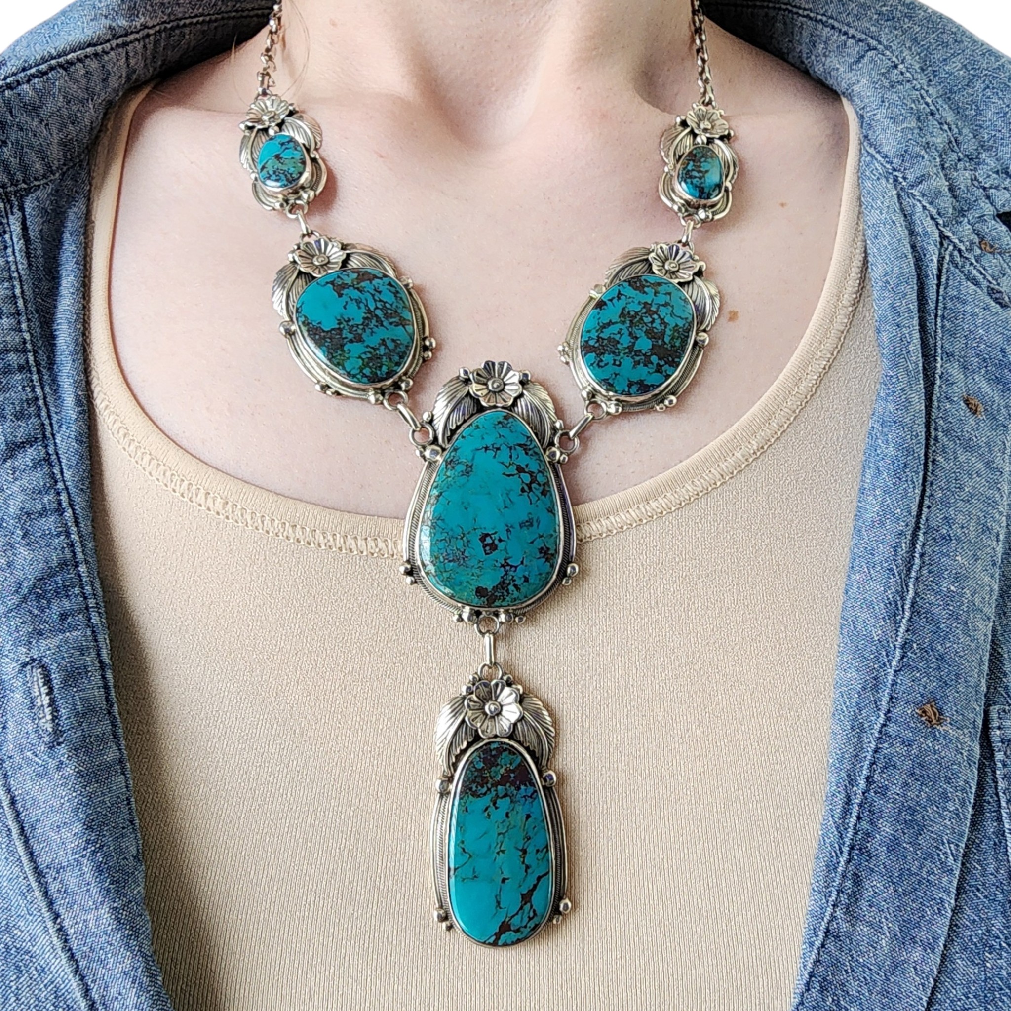 Roie Jaque Navajo Sterling Turquoise Station Necklace