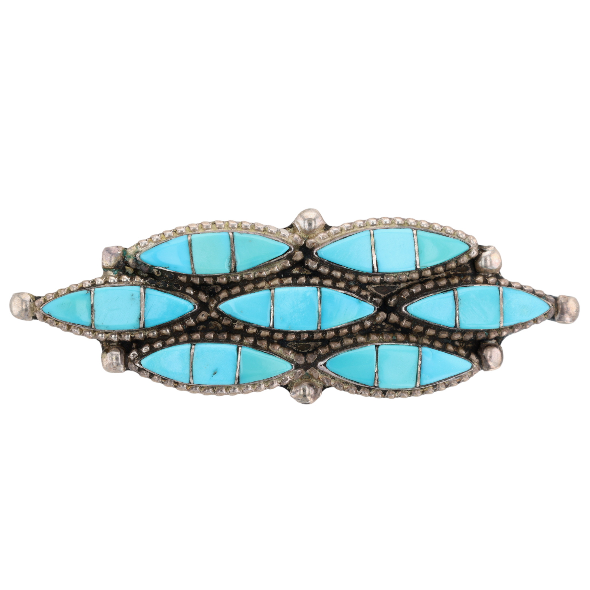L. Nastacio Zuni Sterling Turquoise Inlay Pendant/Brooch