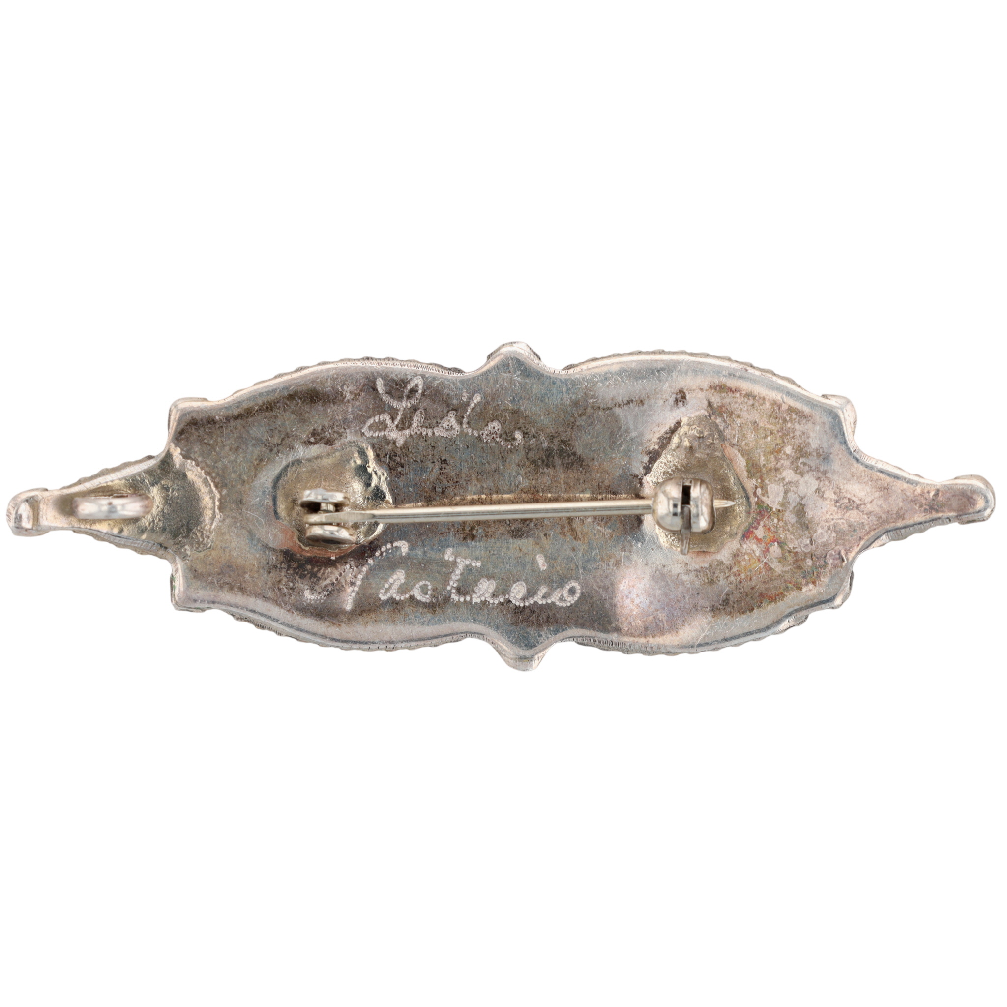 L. Nastacio Zuni Sterling Turquoise Inlay Pendant/Brooch