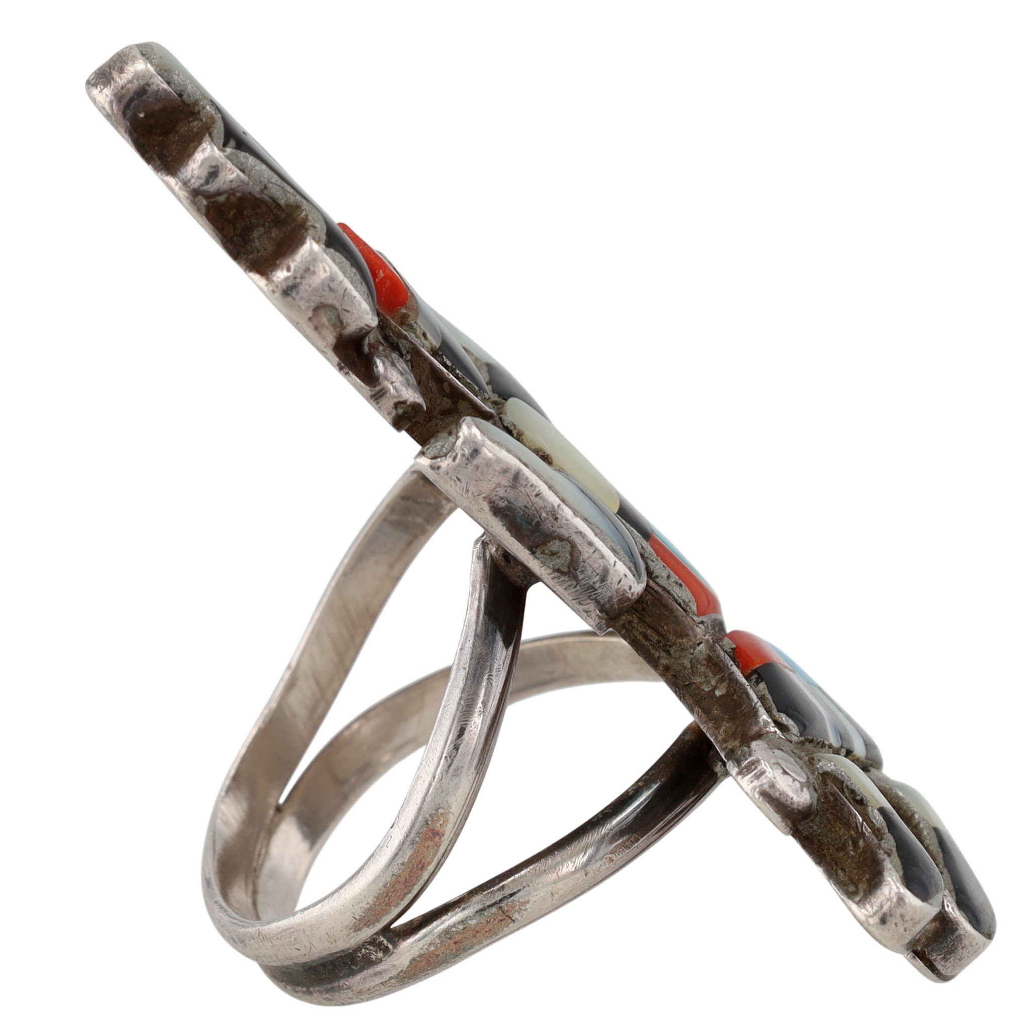 Vintage Zuni Sterling Multi-Stone Inlay Rainbow Man Ring Sz 8.5