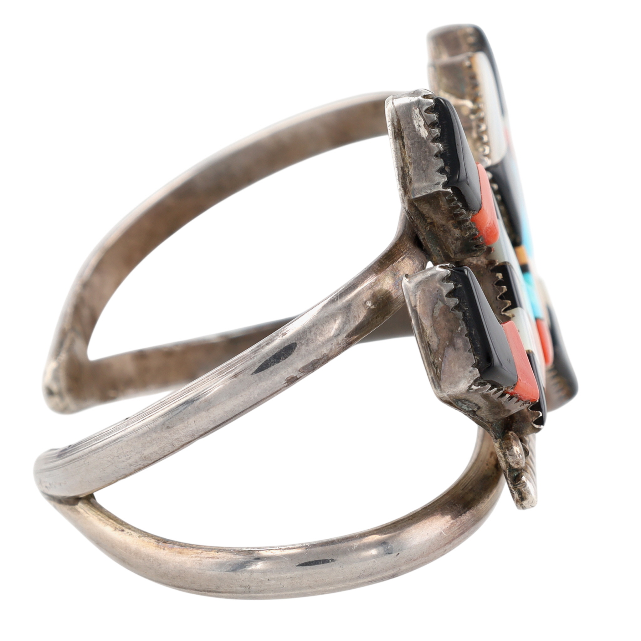 Vintage Zuni Sterling Multi-Stone Inlay Rainbow Man Cuff Bracelet