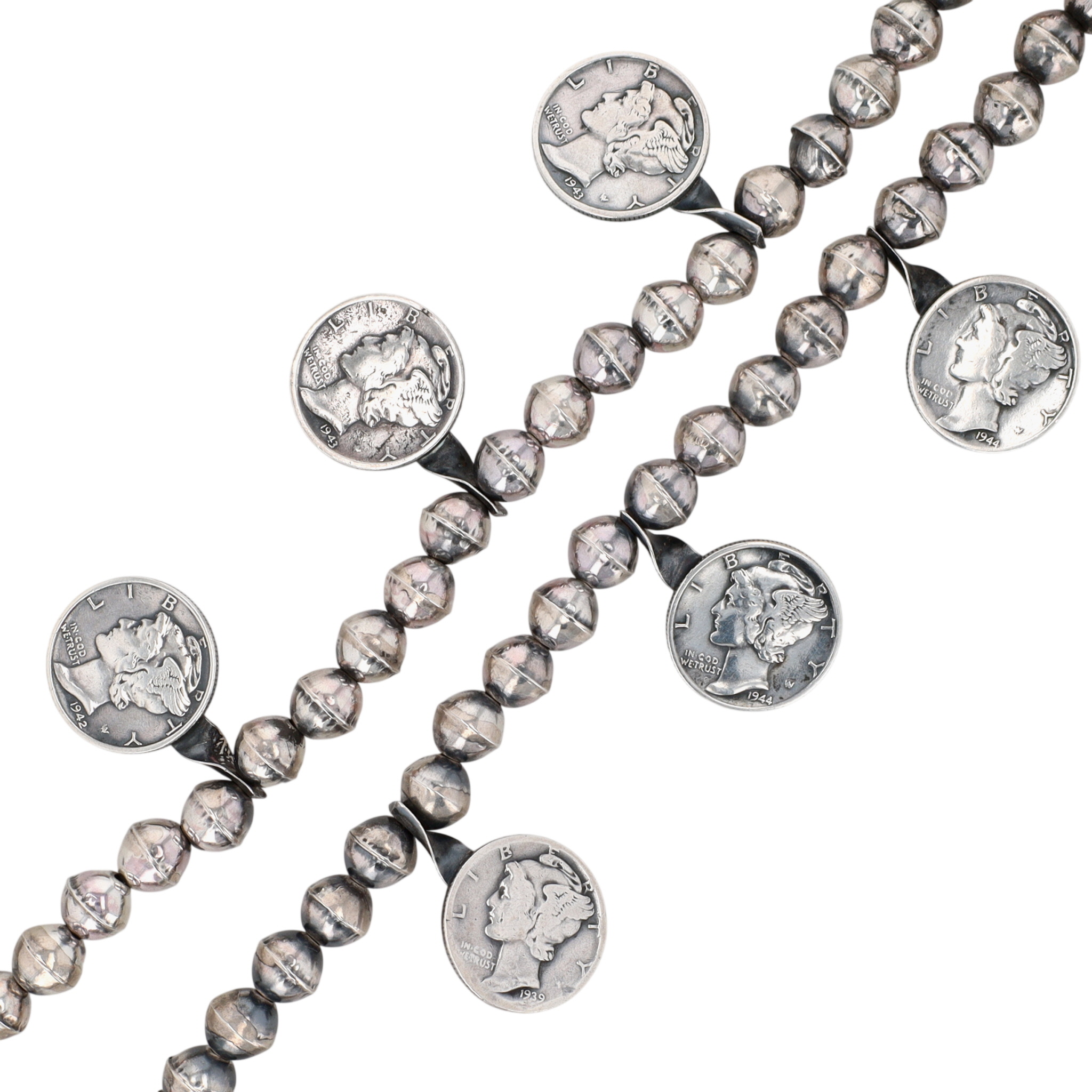 Vintage Navajo Sterling Turquoise Mercury Dime Station Necklace