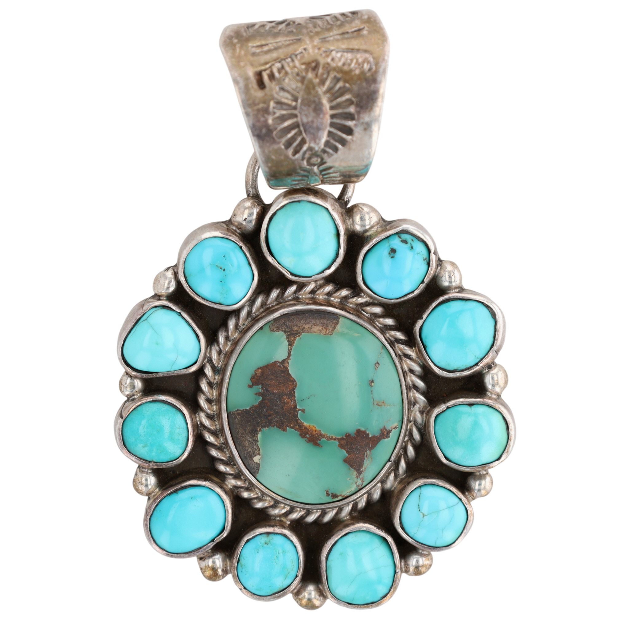 Herbert Tsosie Navajo Sterling Turquoise Cluster Pendant