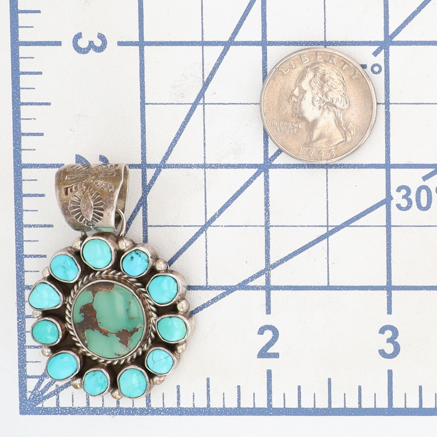 Herbert Tsosie Navajo Sterling Turquoise Cluster Pendant