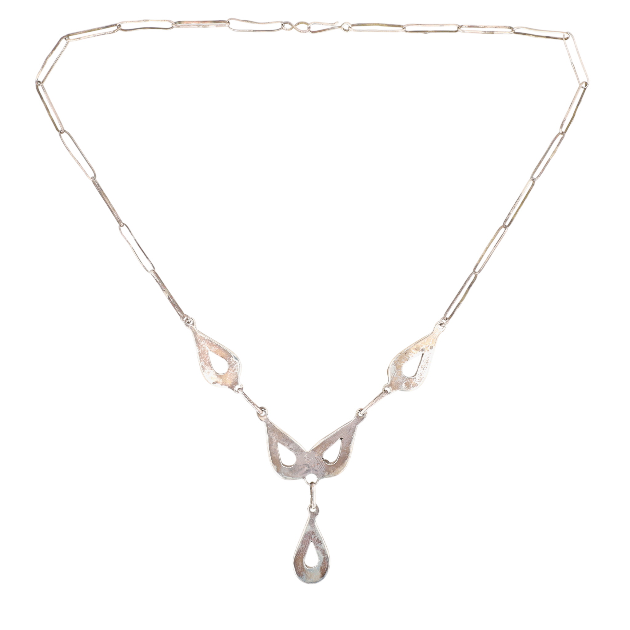 Emma Bowekaty Zuni Sterling Multi-Stone Inlay Teardrop Necklace