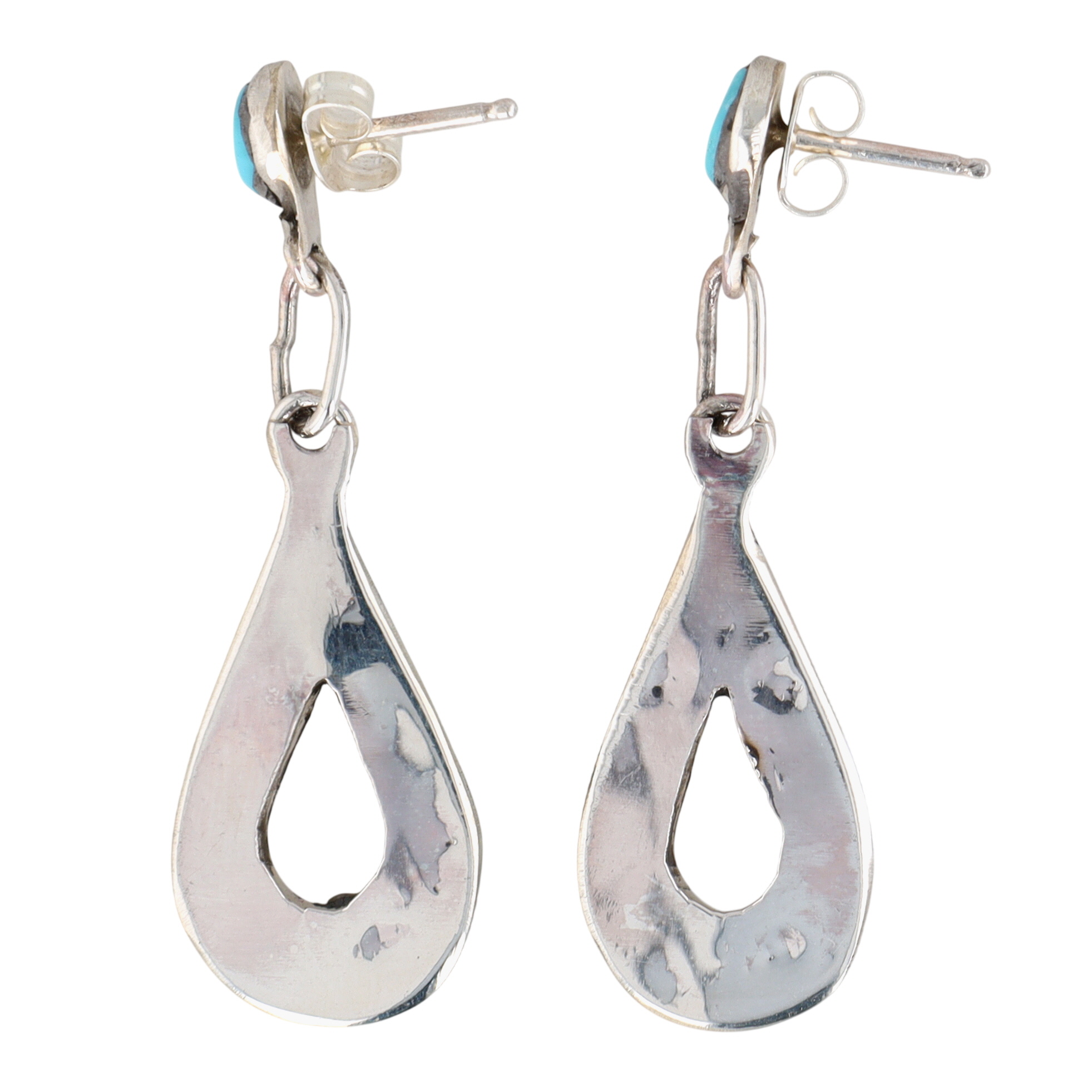 Emma Bowekaty Zuni Sterling Multi-Stone Inlay Teardrop Earrings