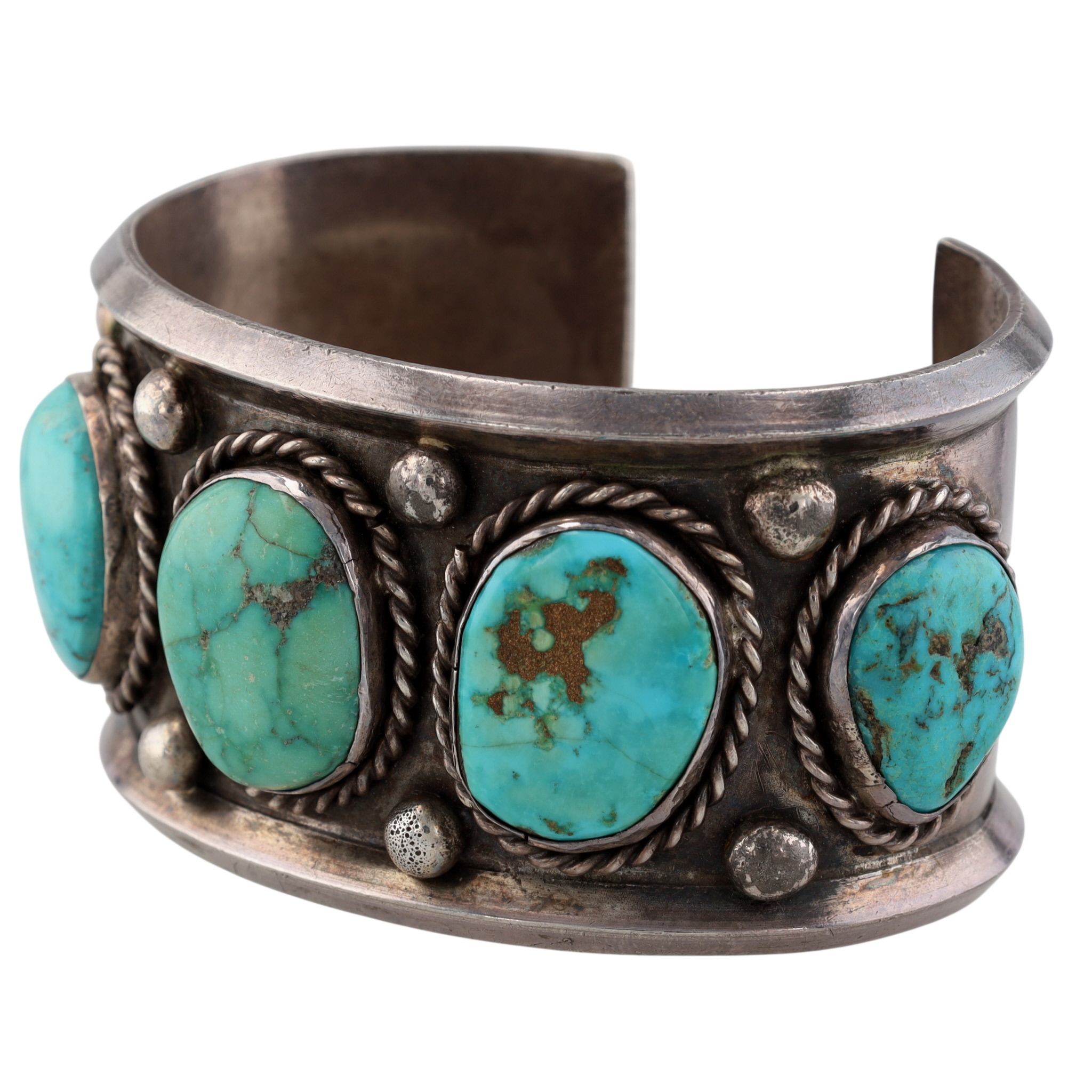 Vintage Navajo Sterling Turquoise Row Cuff Bracelet