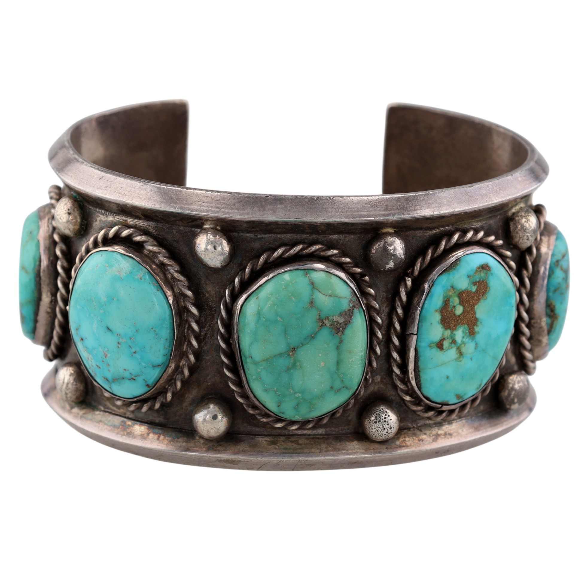 Vintage Navajo Sterling Turquoise Row Cuff Bracelet