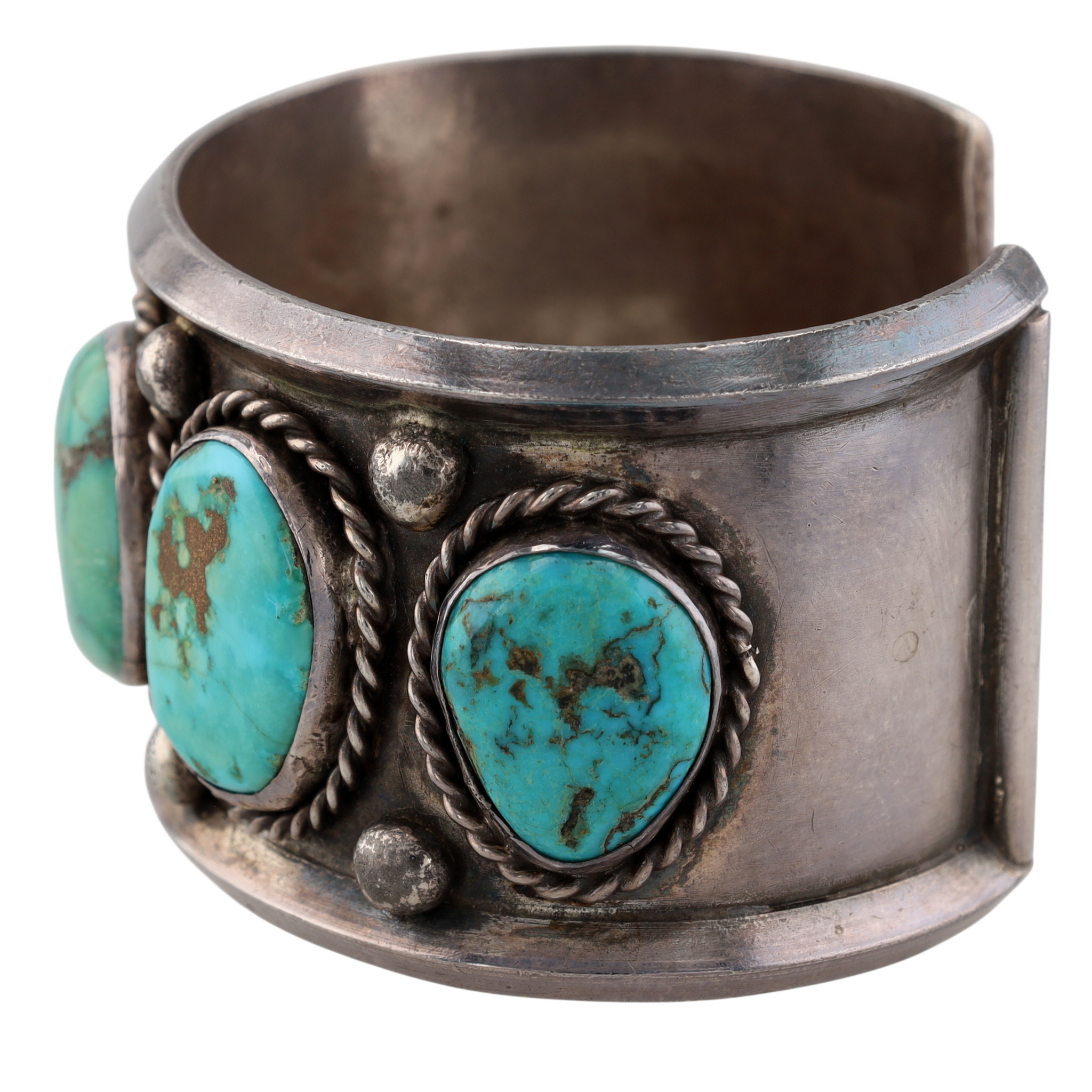 Vintage Navajo Sterling Turquoise Row Cuff Bracelet