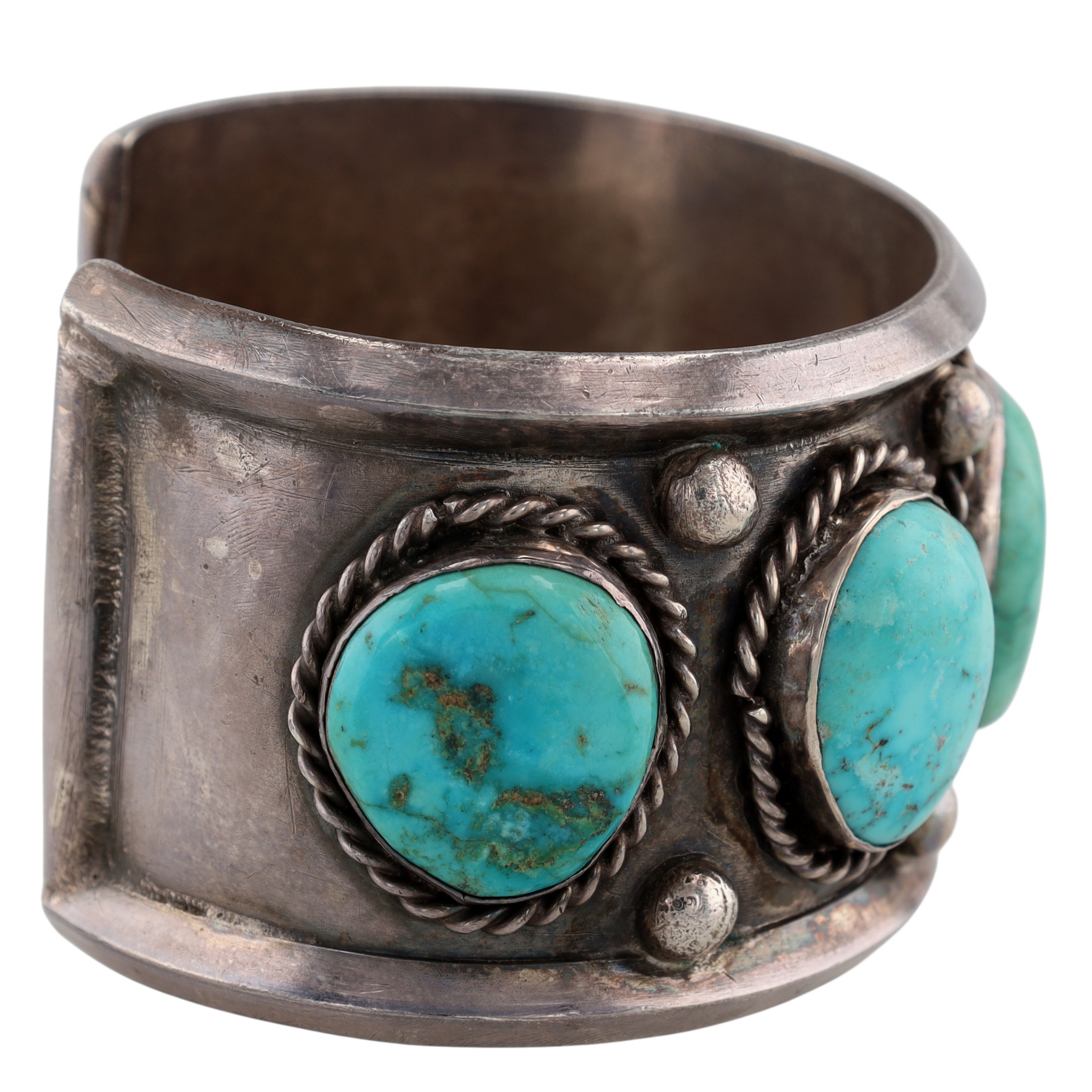 Vintage Navajo Sterling Turquoise Row Cuff Bracelet