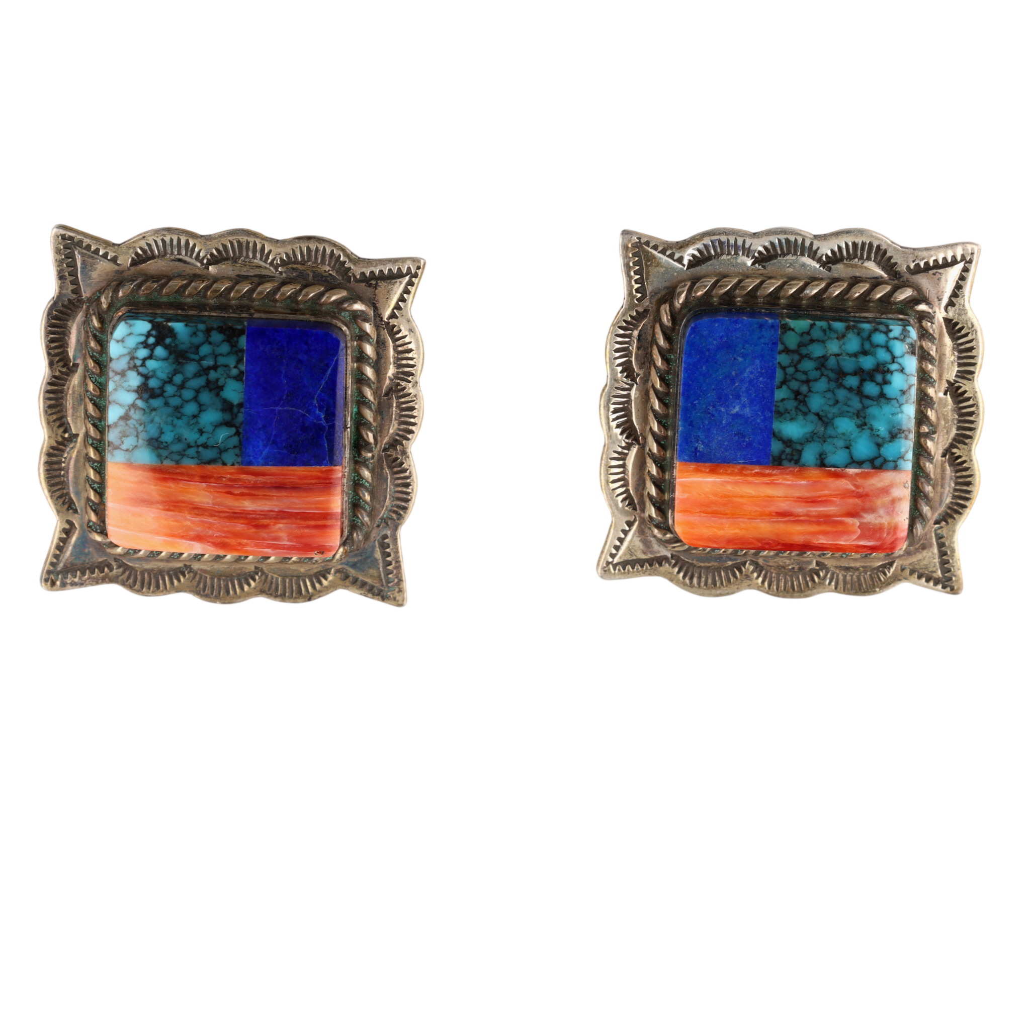 Benjamin Piaso Jr. Navajo Sterling Multi-Stone Inlay Earrings