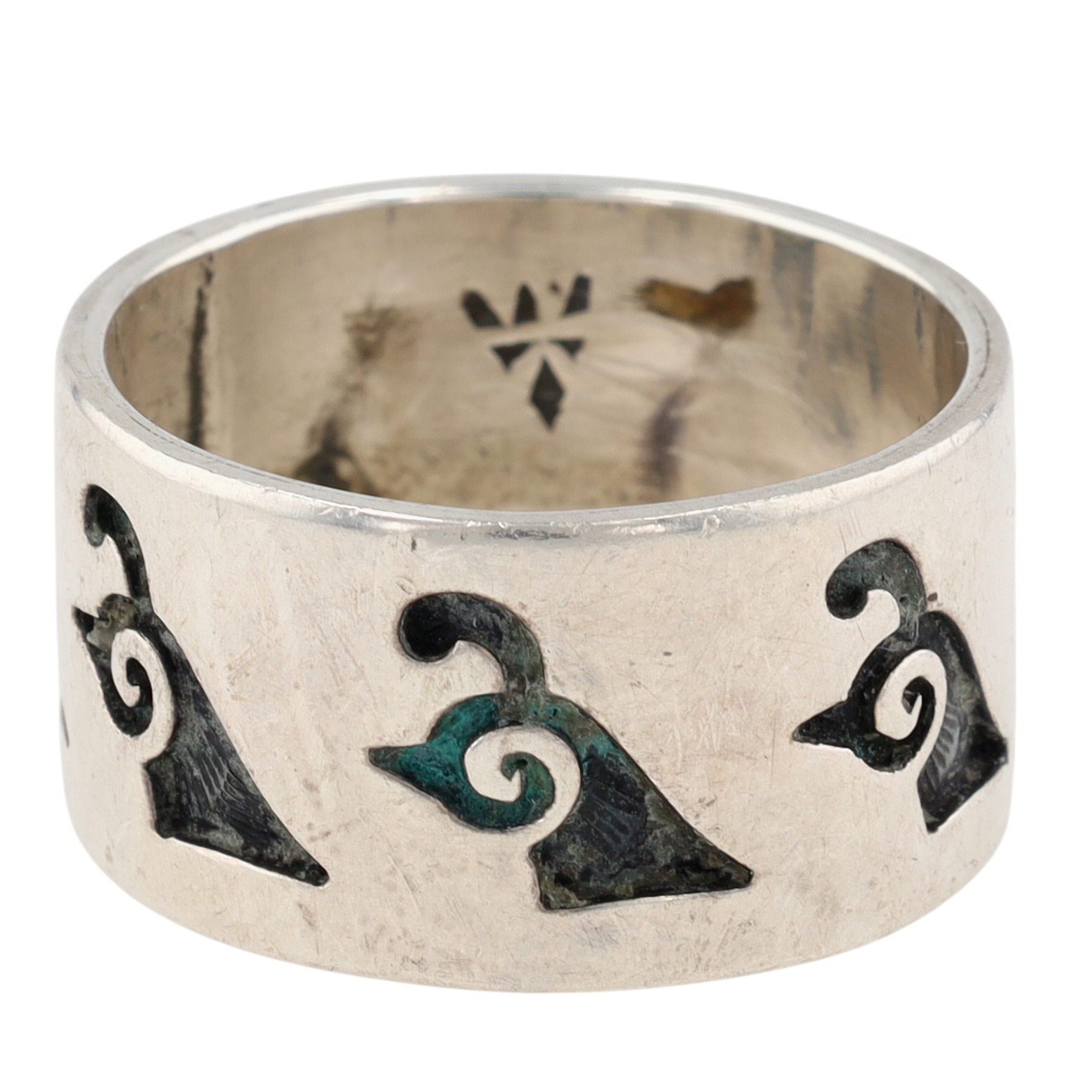 Bernard Dawahoya Hopi Sterling Quail Overlay Ring Sz 14