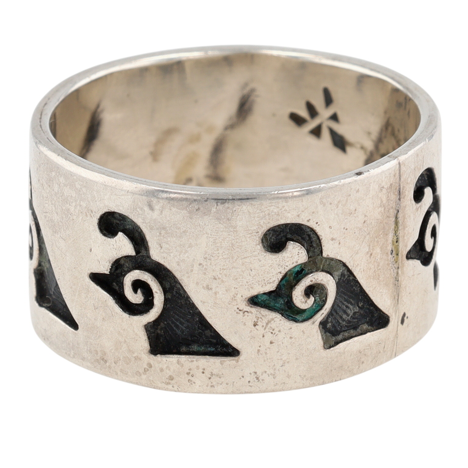 Bernard Dawahoya Hopi Sterling Quail Overlay Ring Sz 14