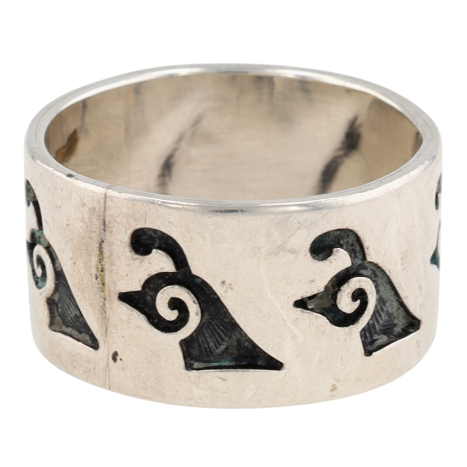 Bernard Dawahoya Hopi Sterling Quail Overlay Ring Sz 14