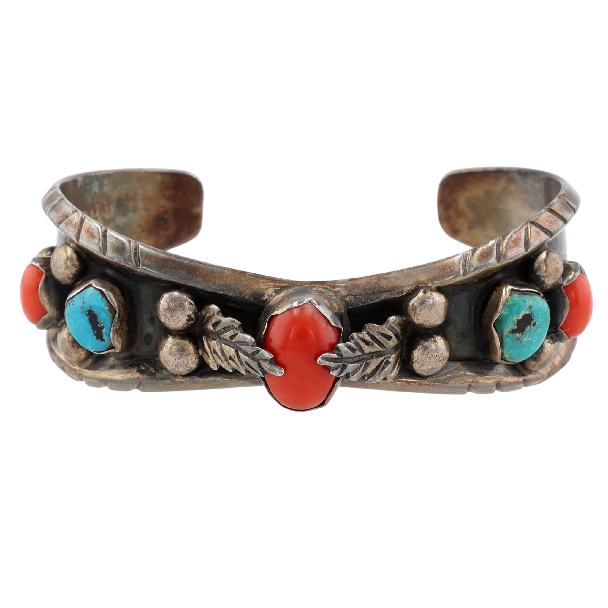 Margaret Lee Navajo Sterling Turquoise Coral Cuff Bracelet