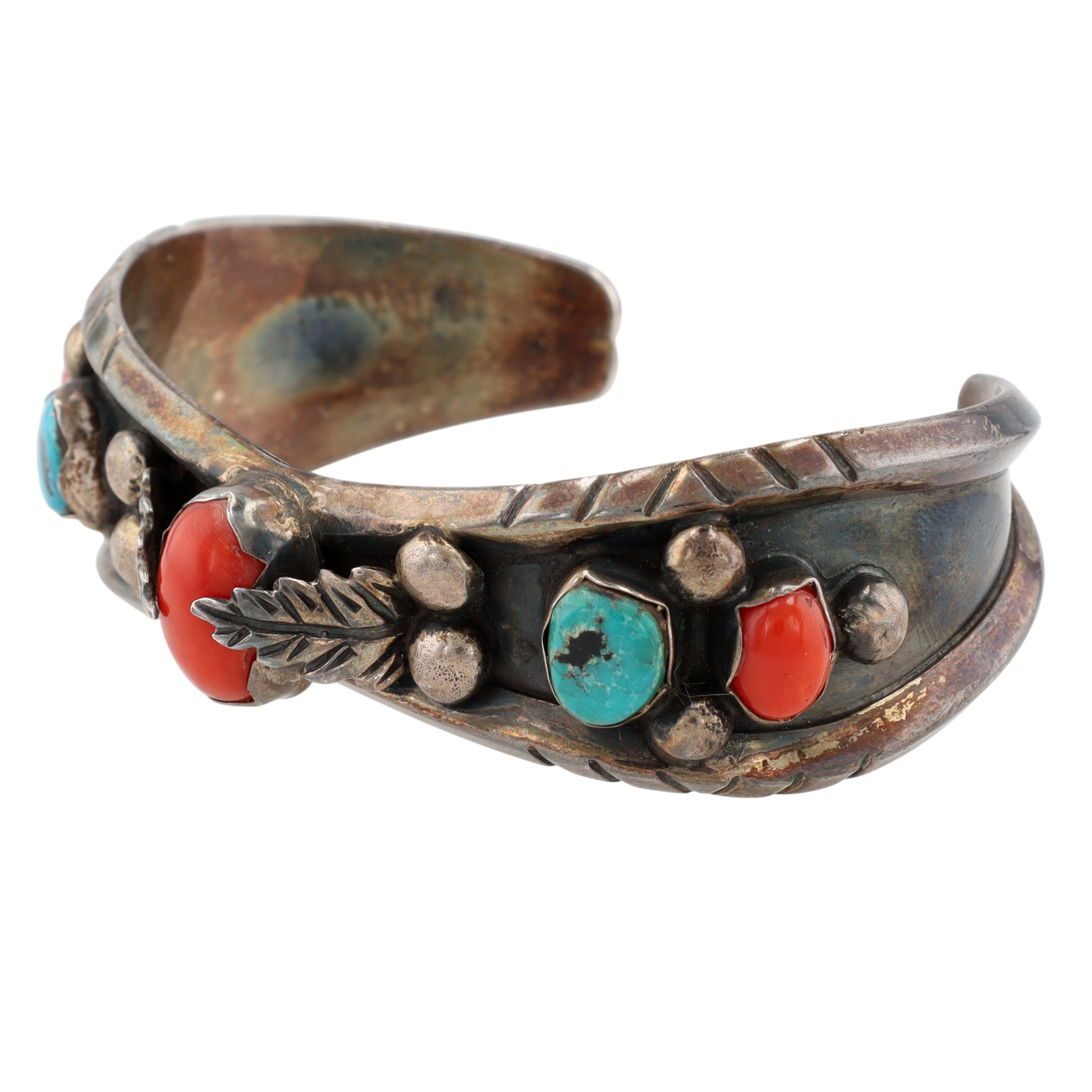 Margaret Lee Navajo Sterling Turquoise Coral Cuff Bracelet