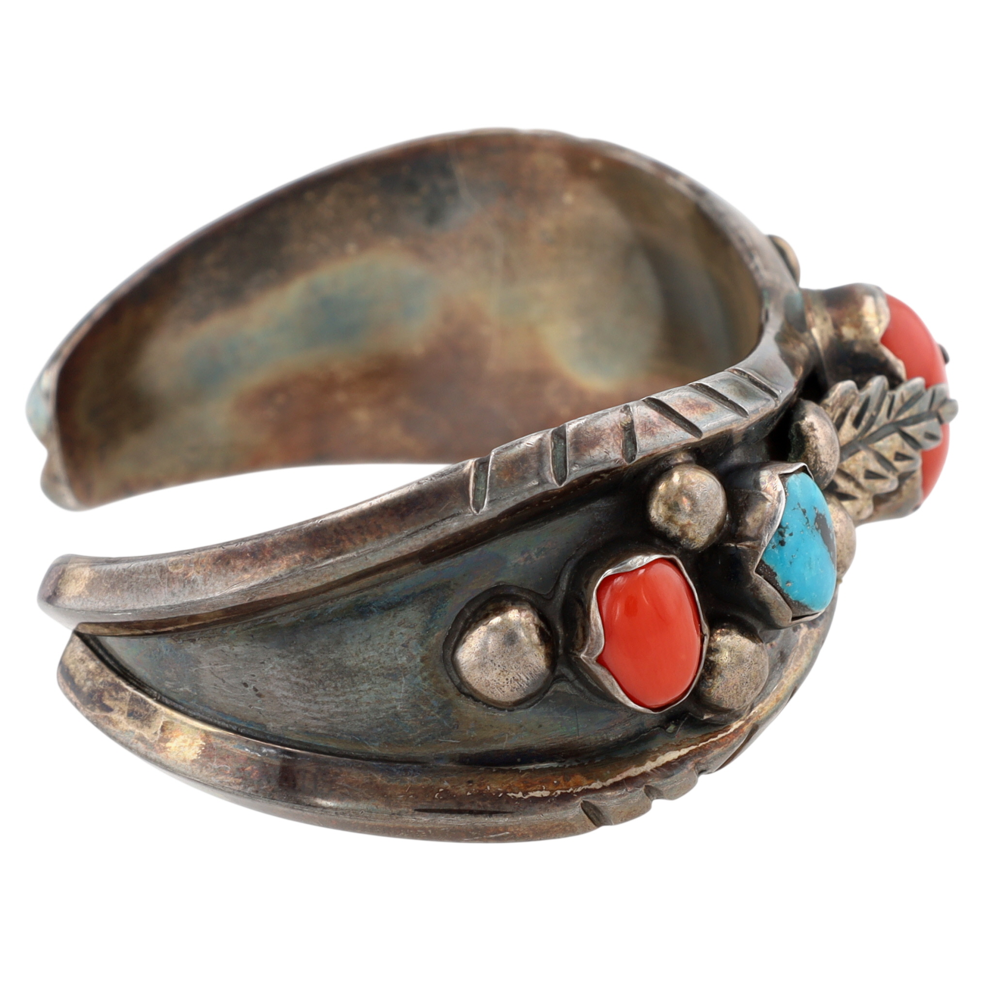 Margaret Lee Navajo Sterling Turquoise Coral Cuff Bracelet
