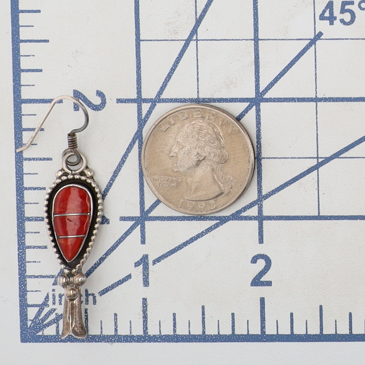 Susie Lowsayatee Zuni Sterling Coral Teardrop Inlay Squash Blossom Earrings