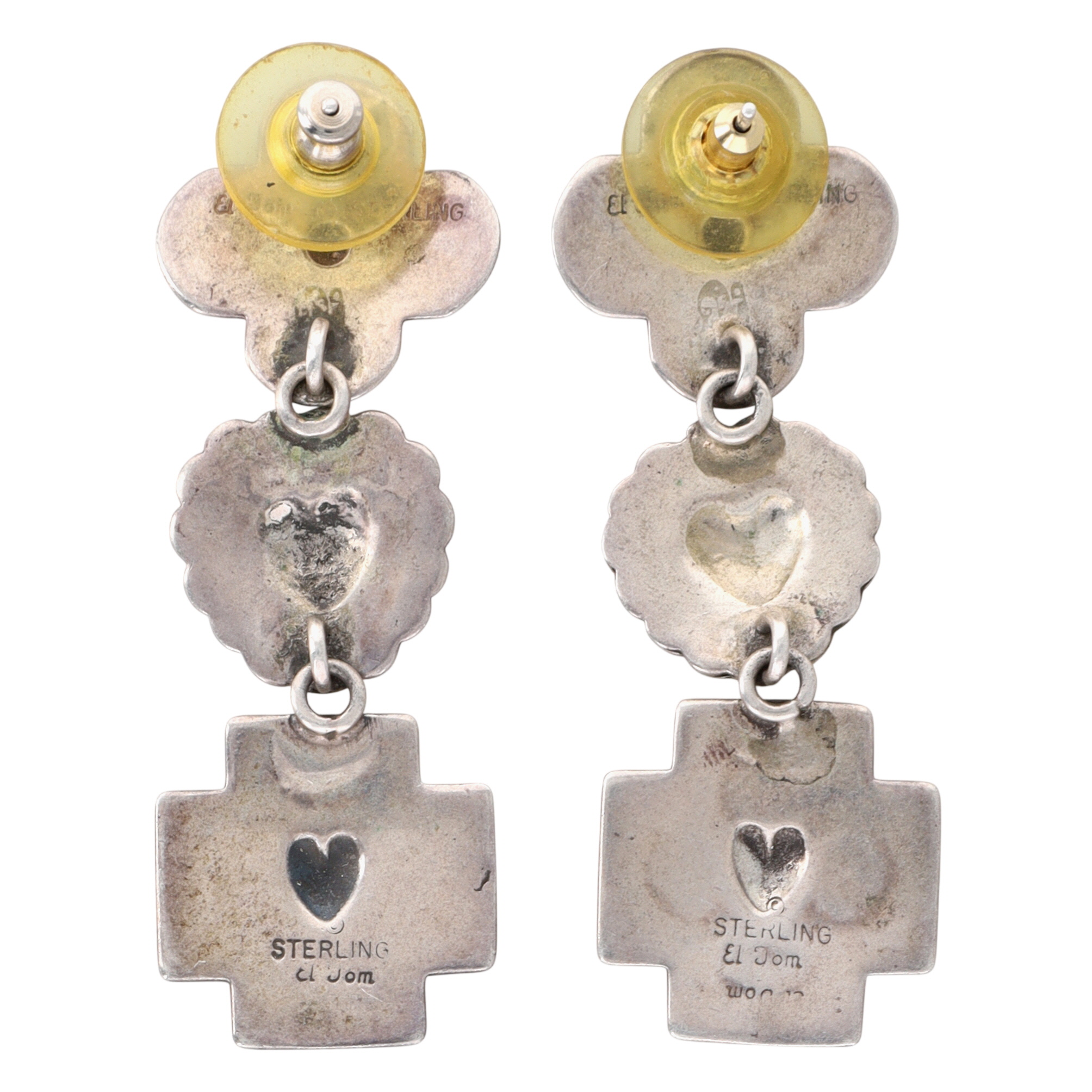 Elgin Tom Navajo Sterling Stamped Heart Dangle Earrings