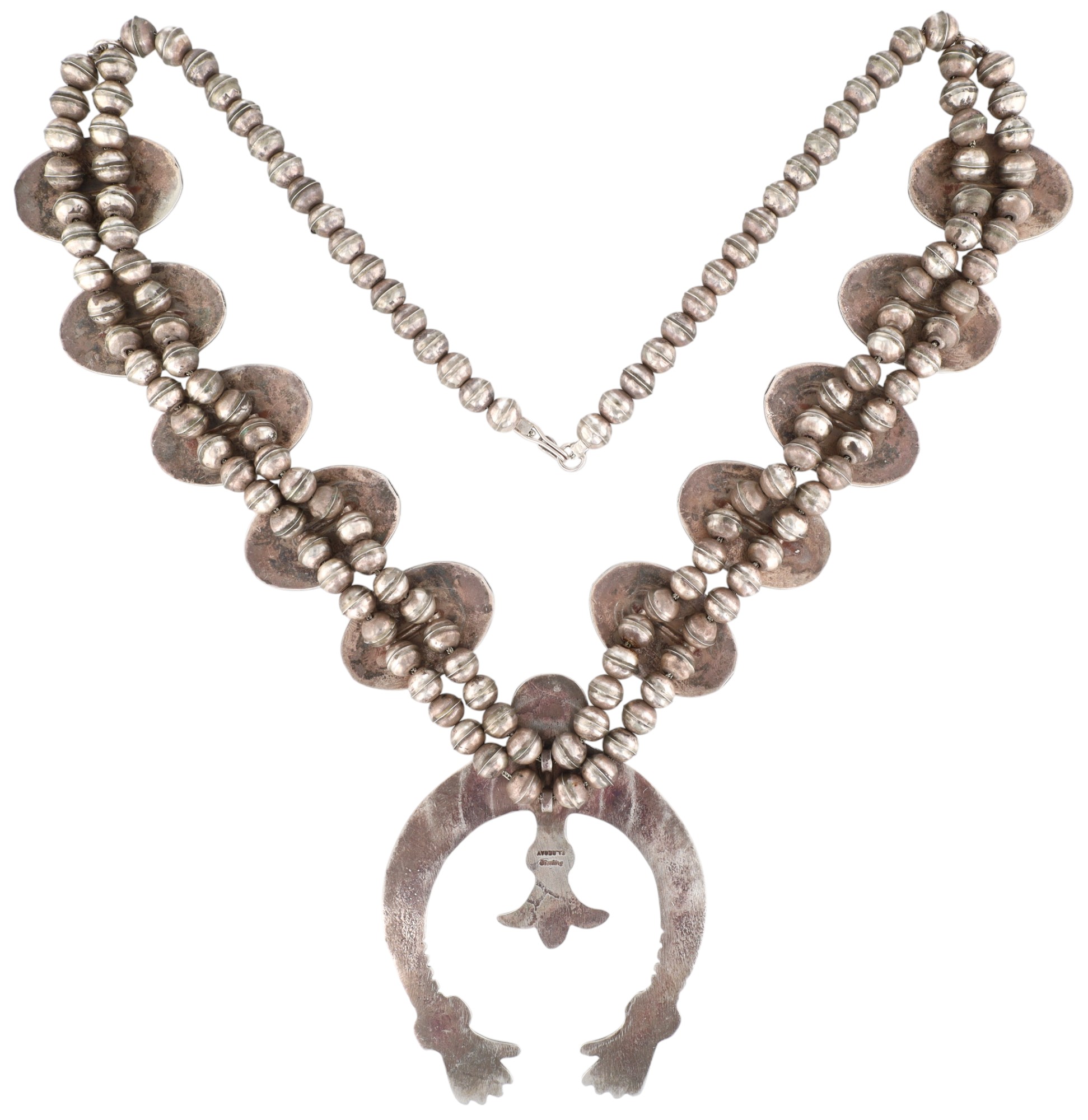 Francis L. Begay Navajo Sterling Storyteller Squash Blossom Necklace