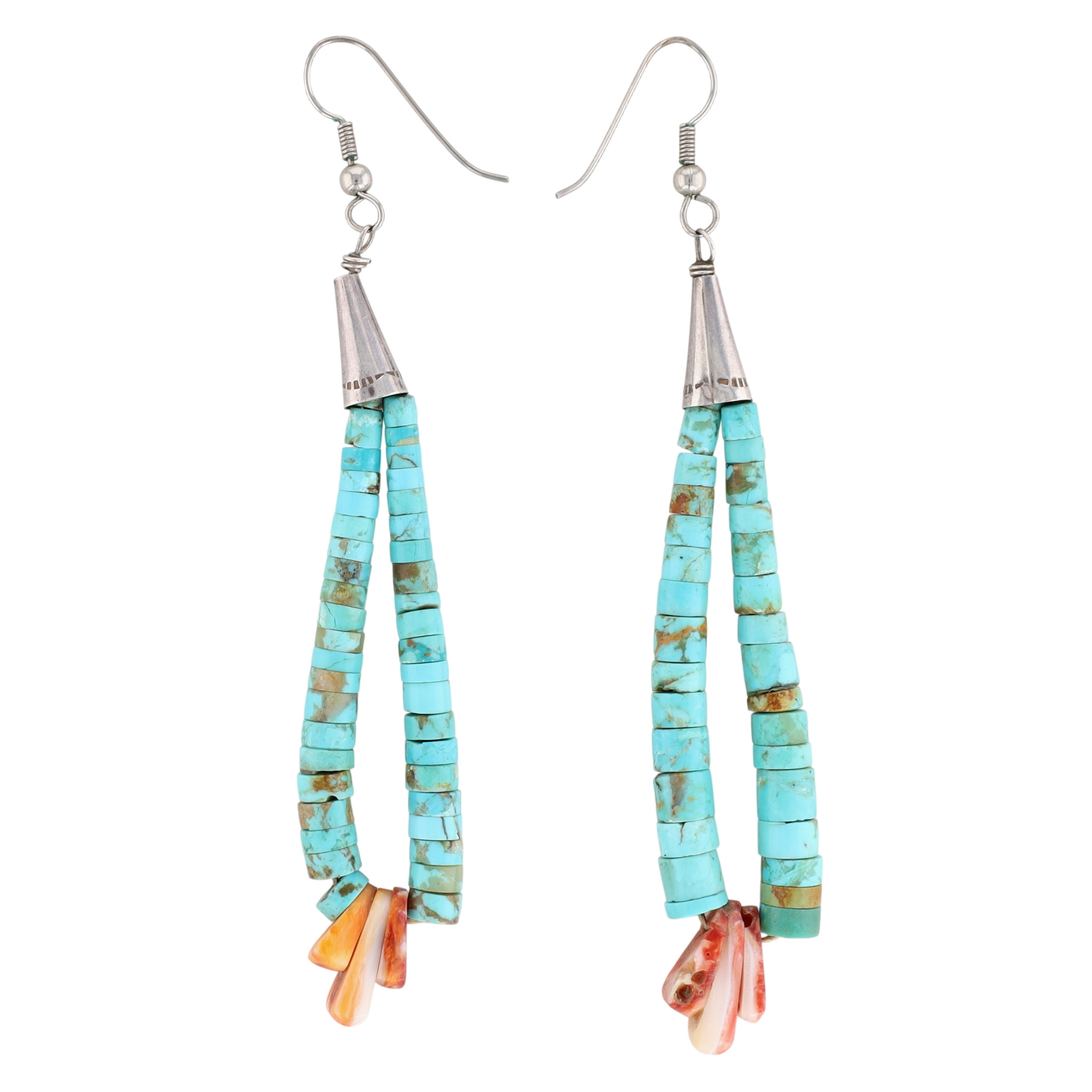 Vintage Santo Domingo Sterling Turquoise Spiny Oyster Jacla Earrings
