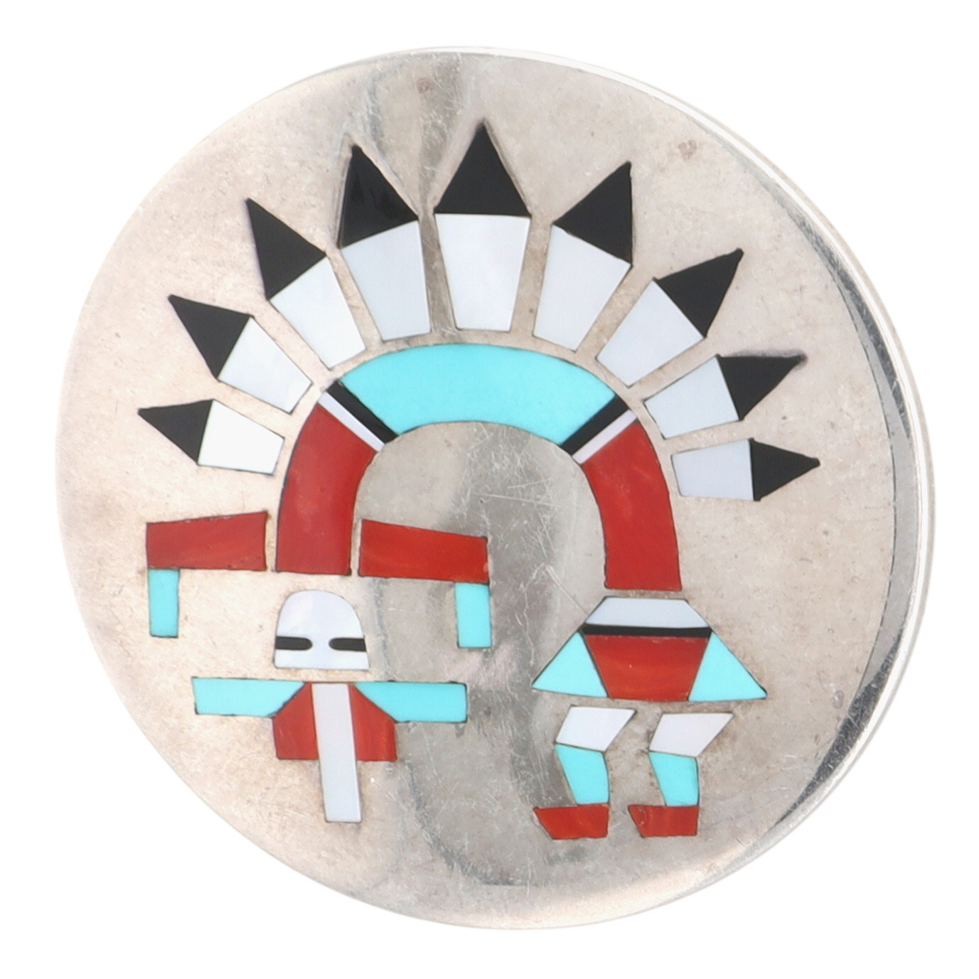 Fred & Lolita Natachu Zuni Sterling Multi-Stone Inlay Rainbowman Pendant/Brooch