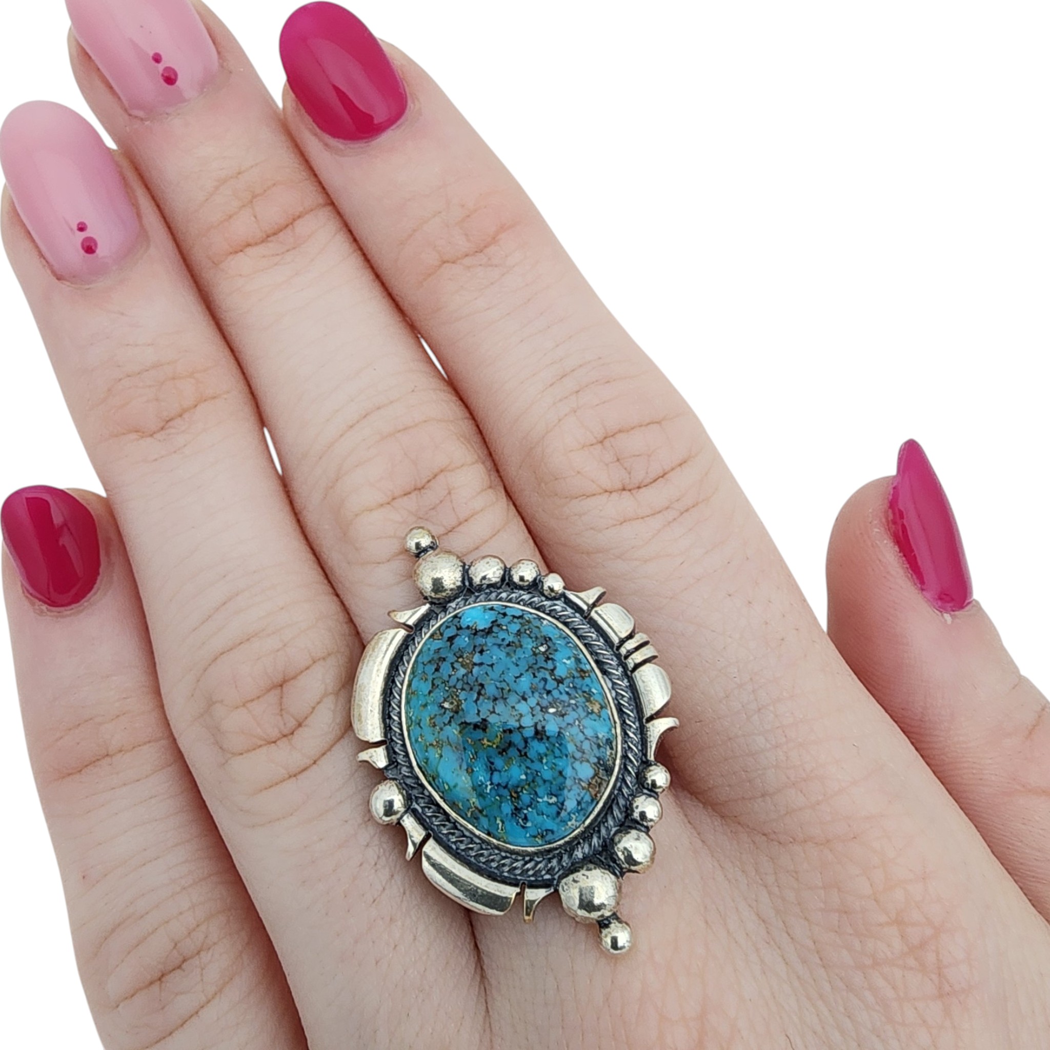 Navajo Sterling Kingman Web Turquoise Ring Sz 9.5
