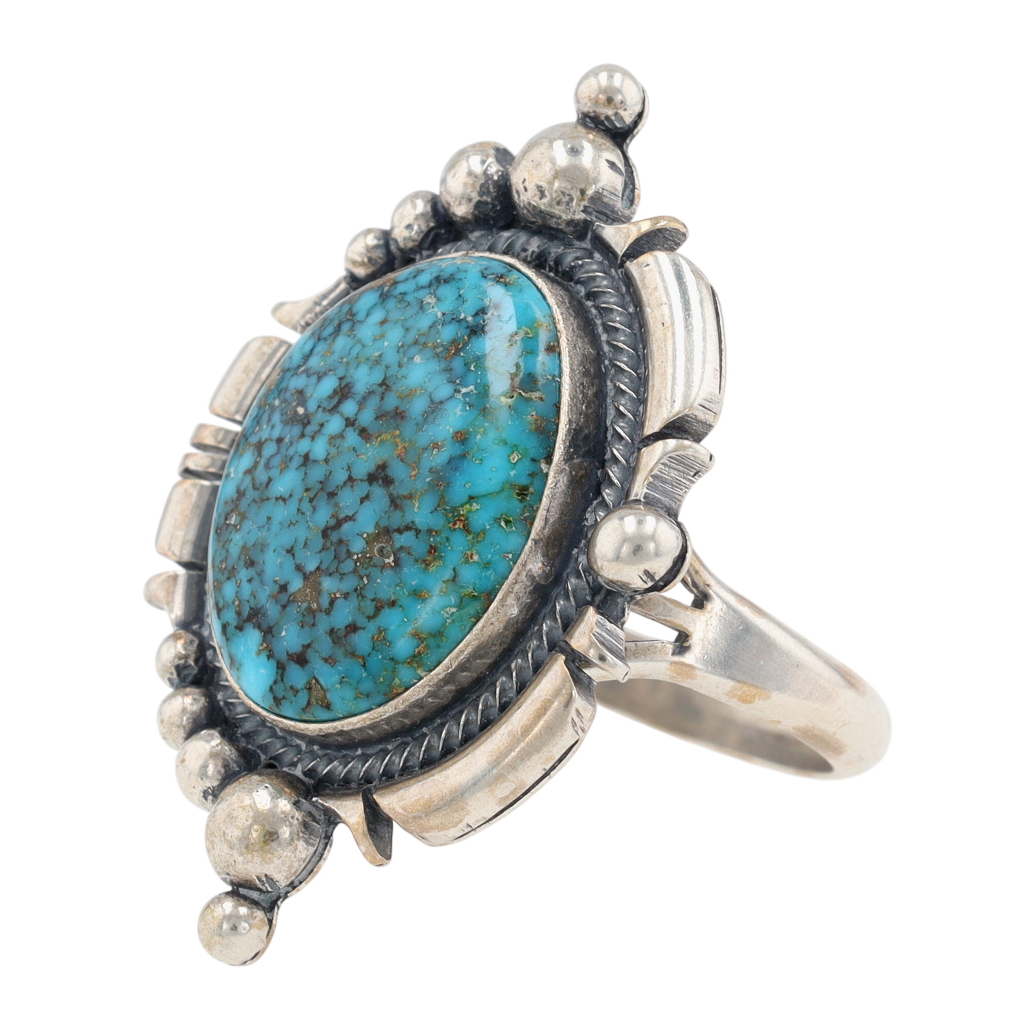 Navajo Sterling Kingman Web Turquoise Ring Sz 9.5