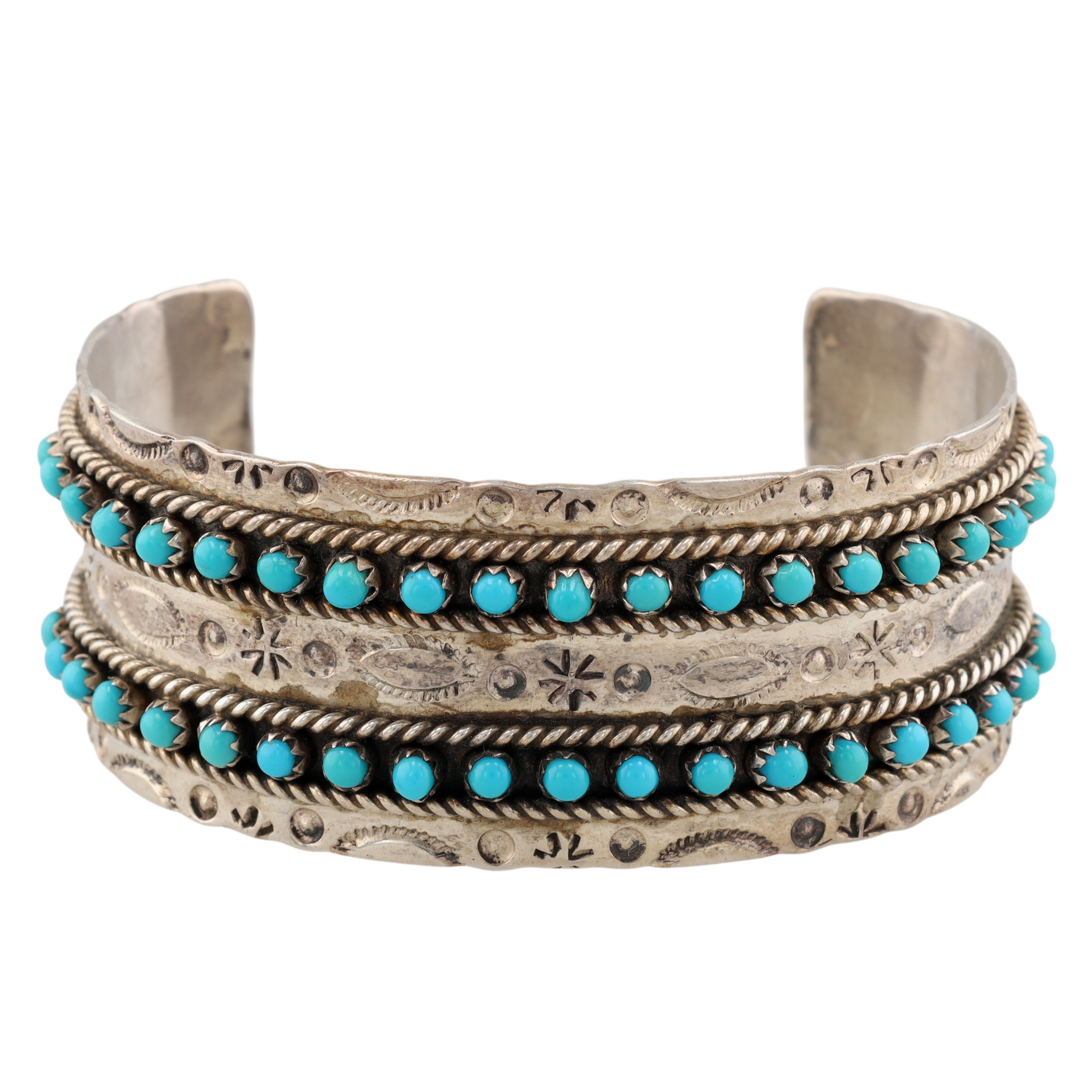 Jason & Pearl Ukestine Zuni Sterling Turquoise Snake Eye Cuff Bracelet