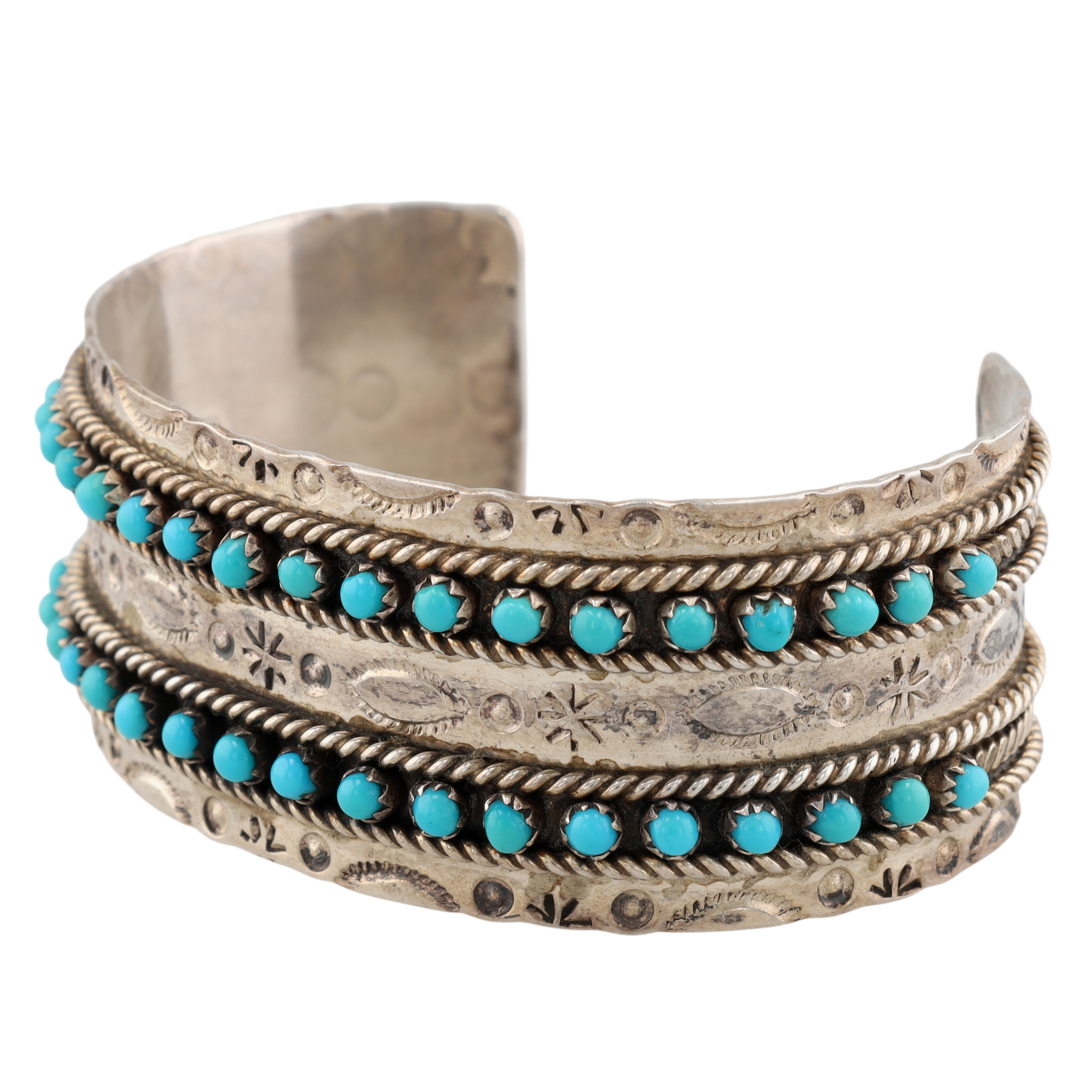 Jason & Pearl Ukestine Zuni Sterling Turquoise Snake Eye Cuff Bracelet
