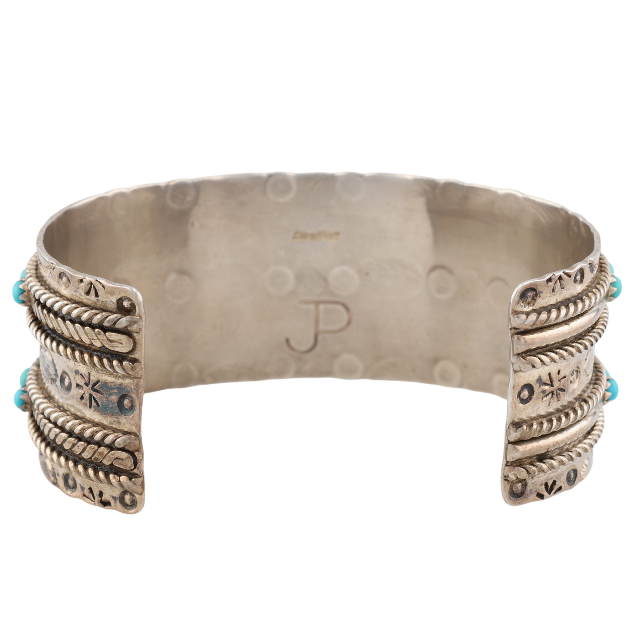 Jason & Pearl Ukestine Zuni Sterling Turquoise Snake Eye Cuff Bracelet